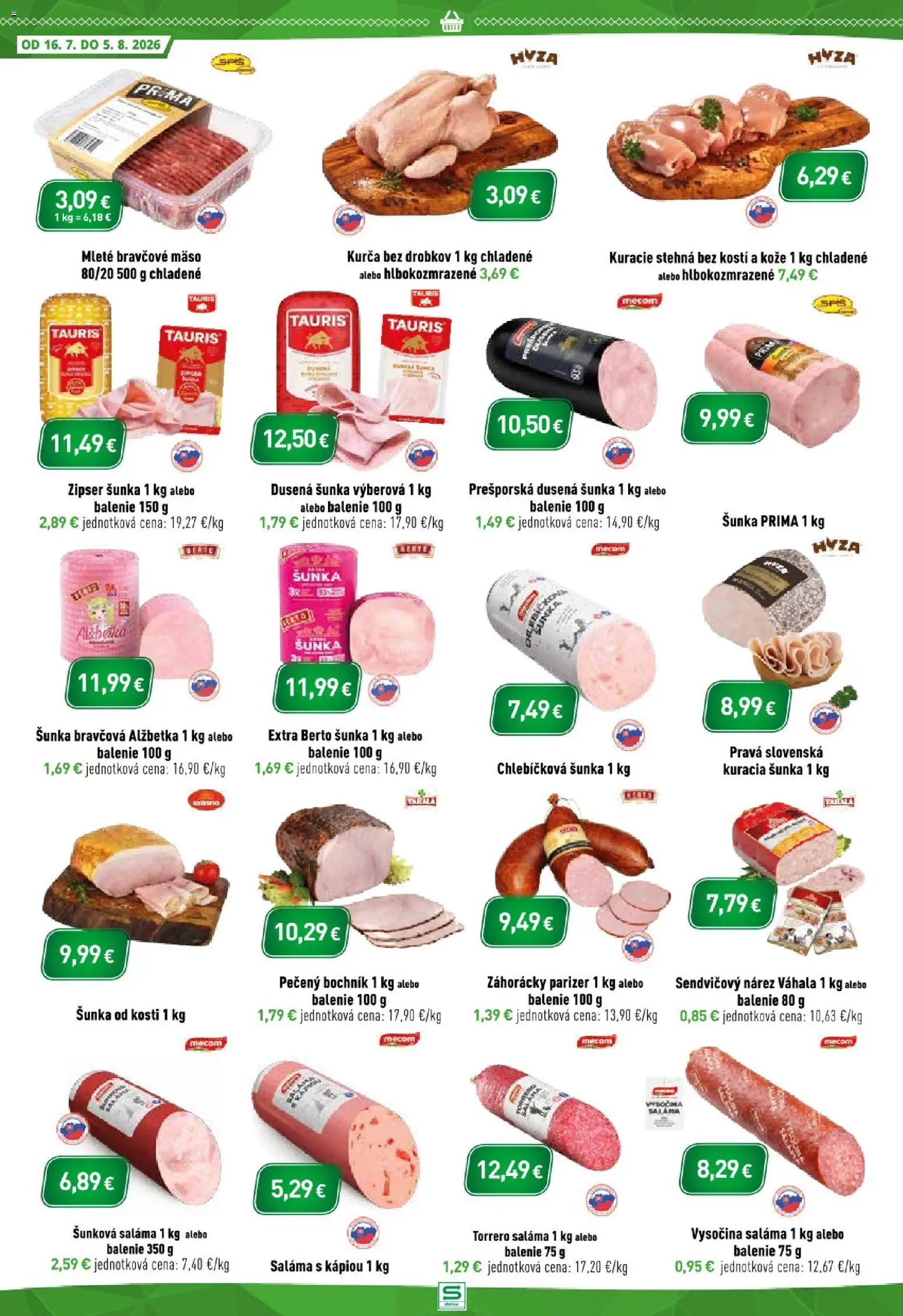 Nové Sintra akcie – leták je platný od 16.07.2026 | Strana: 2 | Produkty: Saláma, Mäso, Bravčové mäso, Stehná