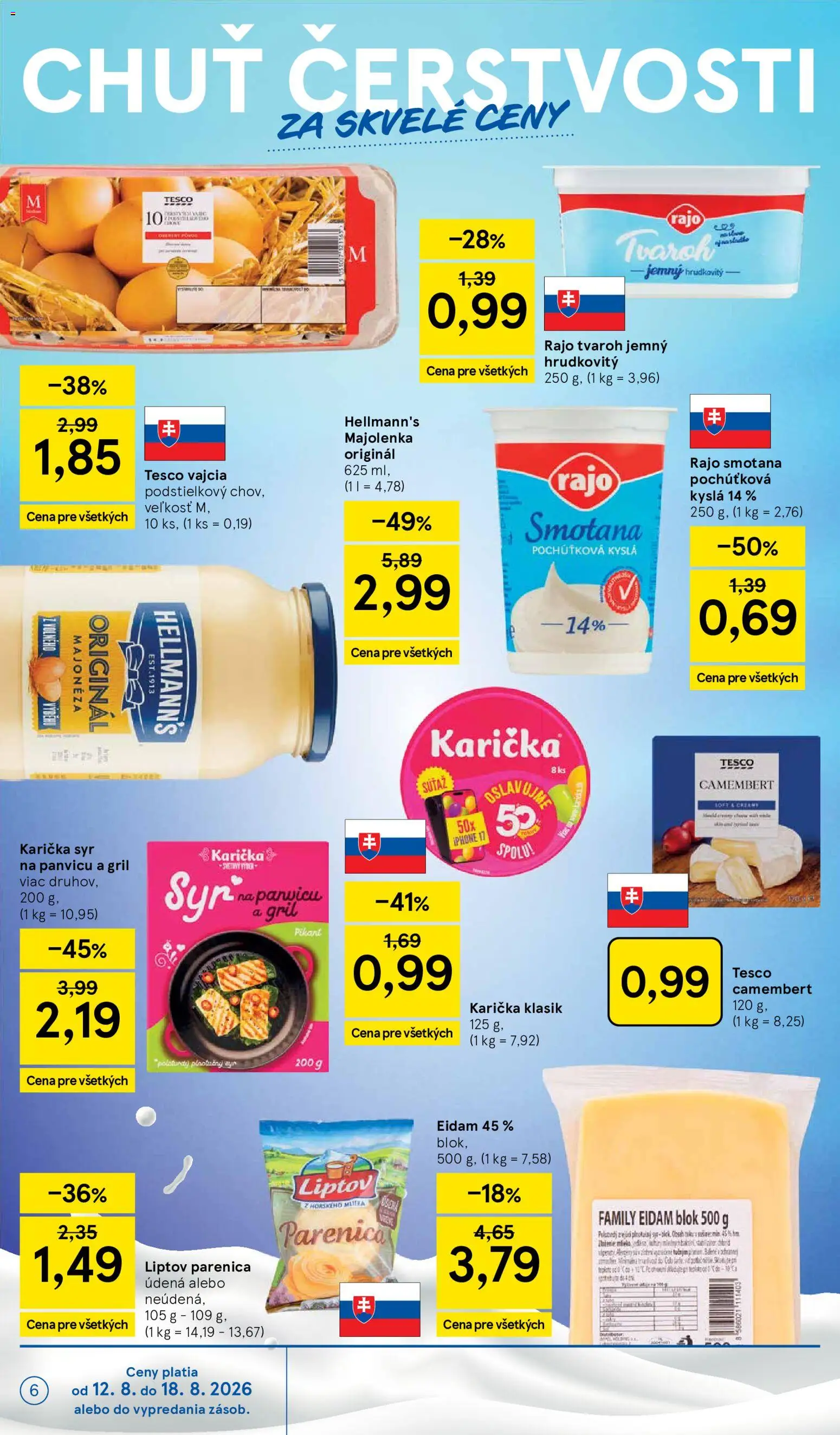 Nové Tesco akcie – leták je platný od 12.08.2026 | Strana: 6 | Produkty: Gril, Syr, Majonéza