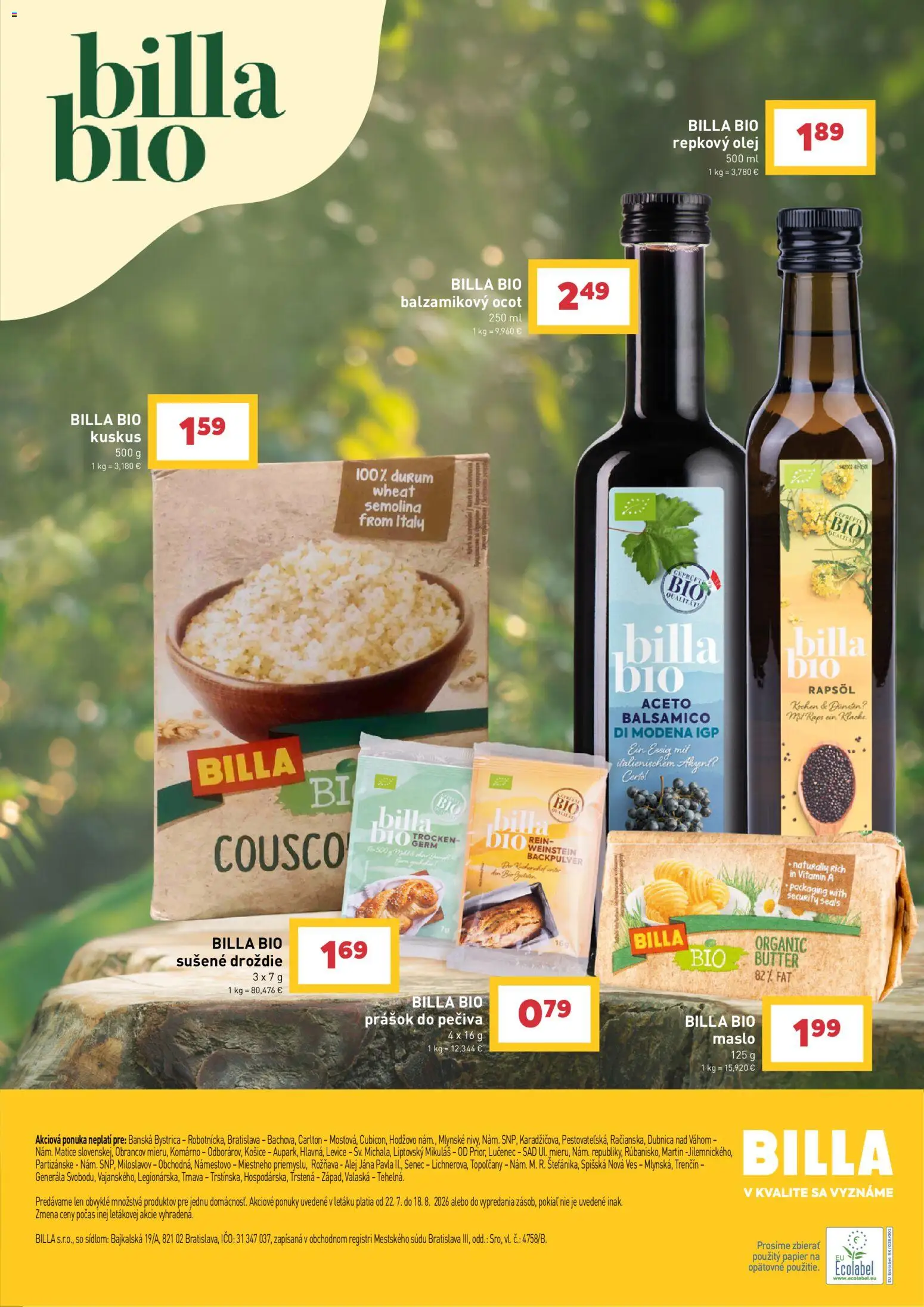 Nové Billa akcie – leták je platný od 22.07.2026 | Strana: 9 | Produkty: Maslo, Olej, Repkový olej, Ocot