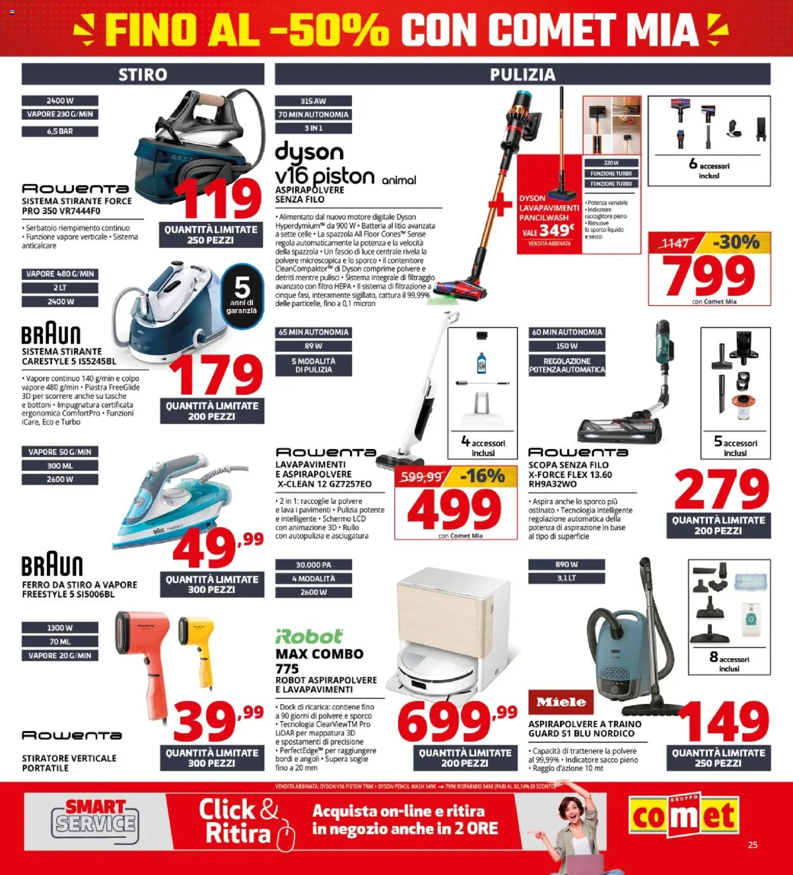 Volantino Comet del 08/10/2026 | Pagina: 25 | Prodotti: Robot aspirapolvere, Contenitore, Ferro, Miele