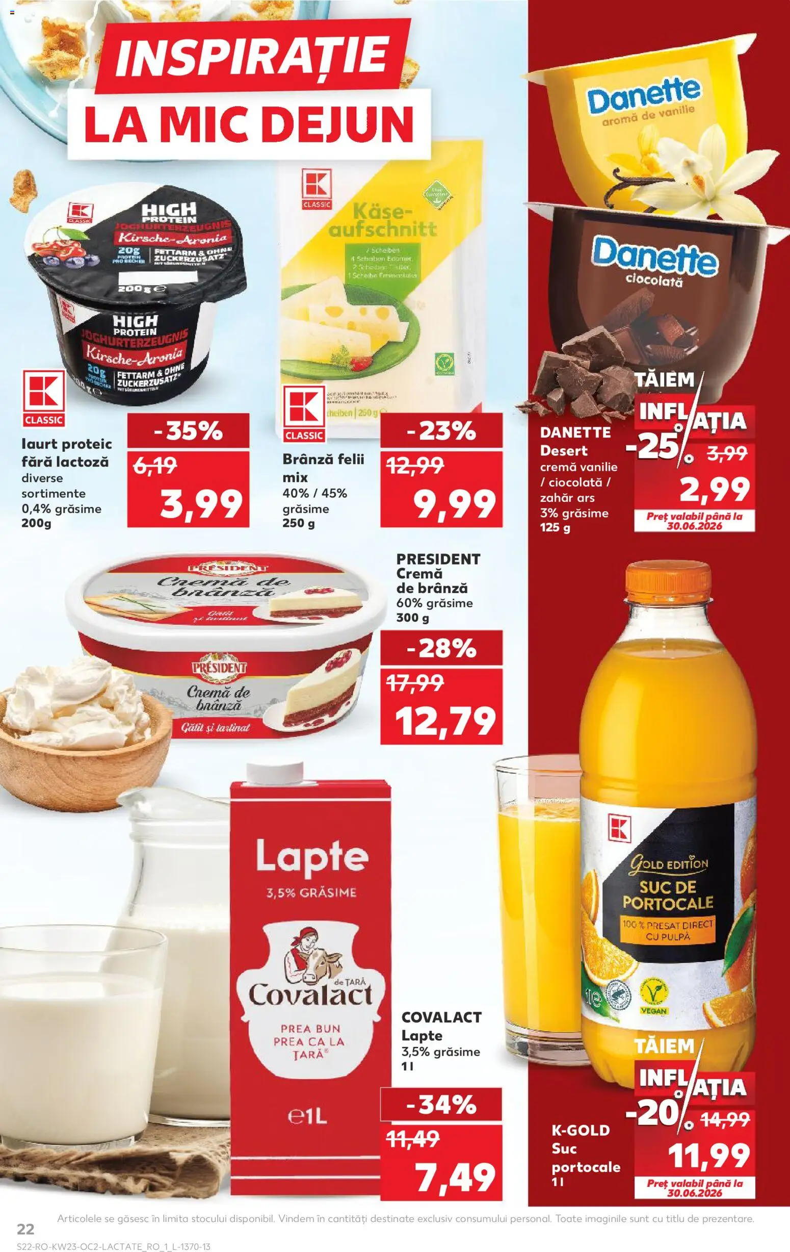 Noul catalog Kaufland – valabil de la 03.06.2026 | Pagină: 22 | Produse: Cremă, Suc, Cremă de brânză, Zahăr