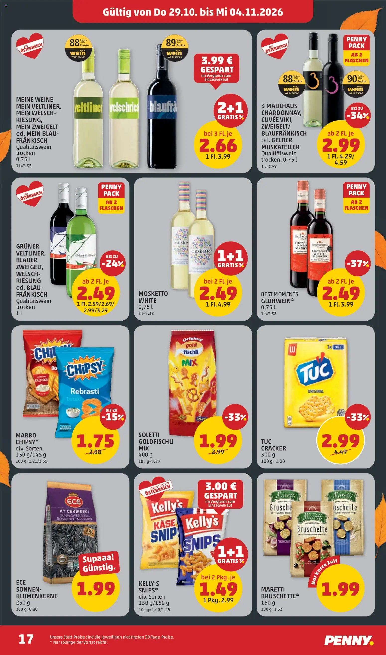 Penny Markt Flugblatt gültig ab 29.10.2026 | Seite: 17 | Produkte: Käse, Wein, Cracker