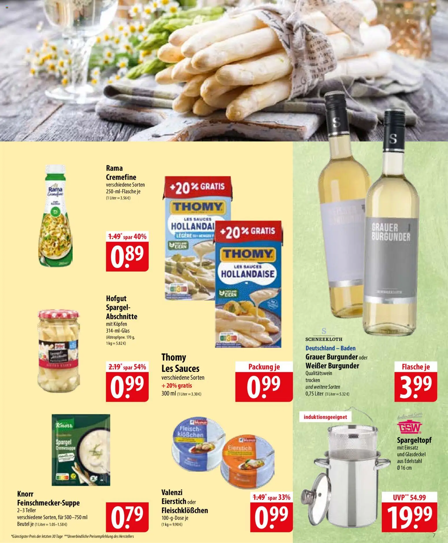 Famila Prospekt – gültig ab 01.06.2026 | Seite: 7 | Produkte: Thomy les sauces, Rama cremefine, Knorr, Spargel