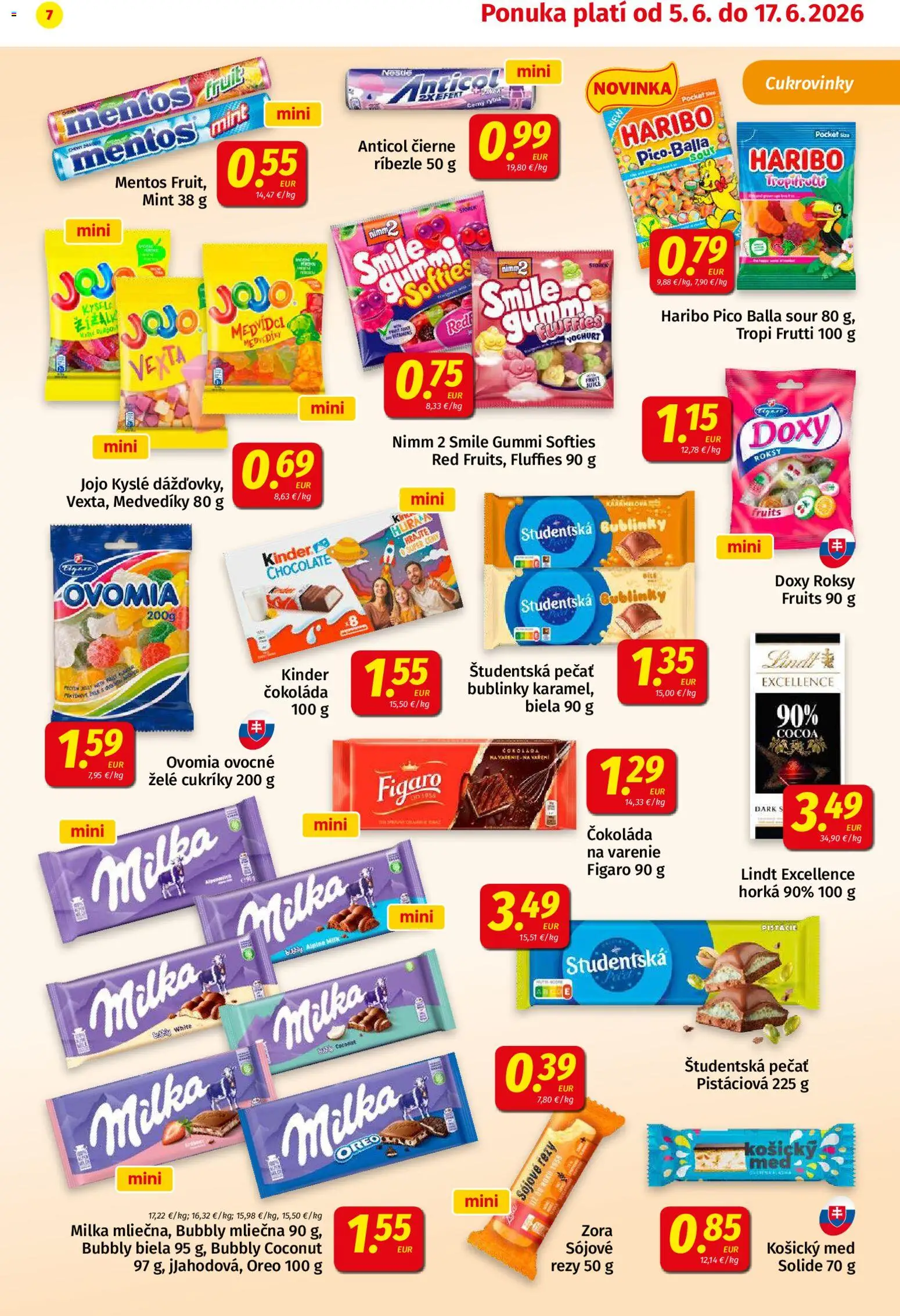 Nové Koruna akcie – leták je platný od 05.06.2026 | Strana: 7 | Produkty: Ríbezle, Čokoláda, Študentská pečať, Milka