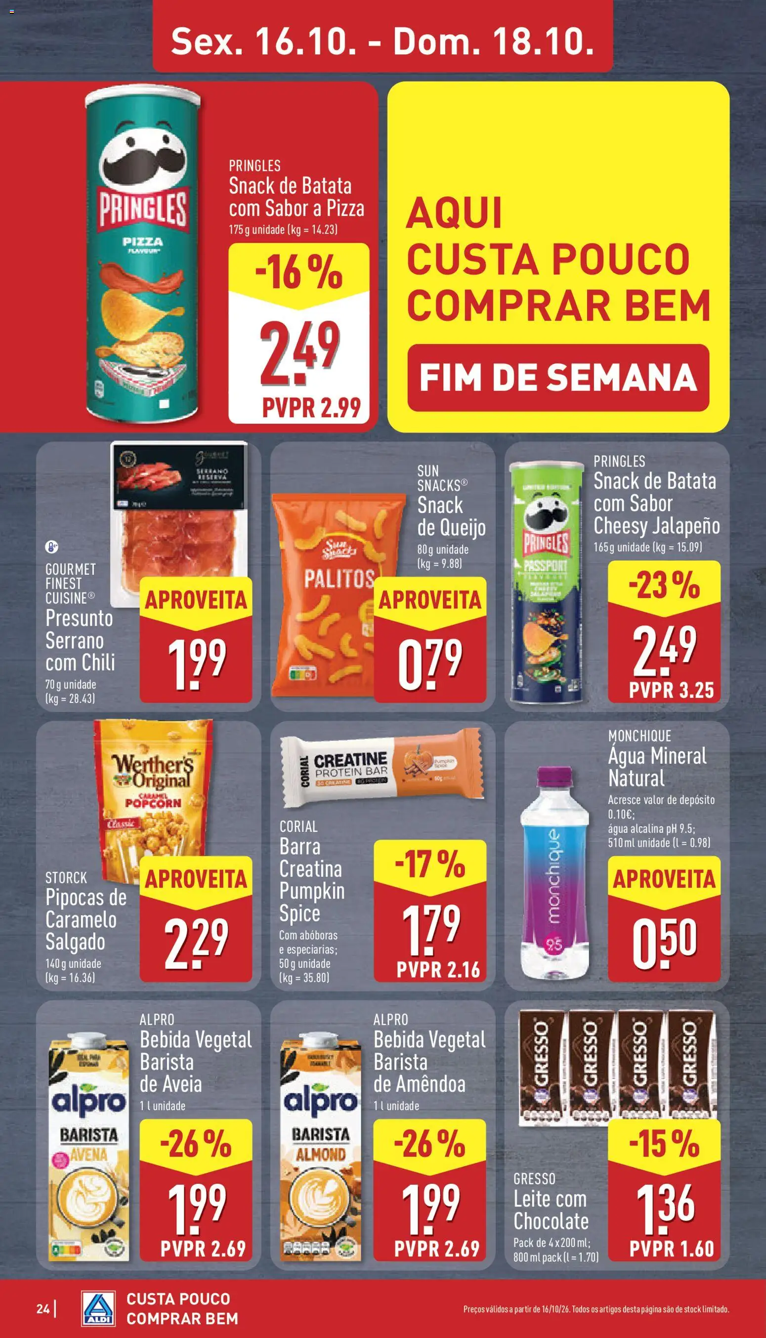 Aldi folheto │ válido de 12/10/2026 | Página: 24 | Produtos: Snacks, Leite, Creatina, Presunto