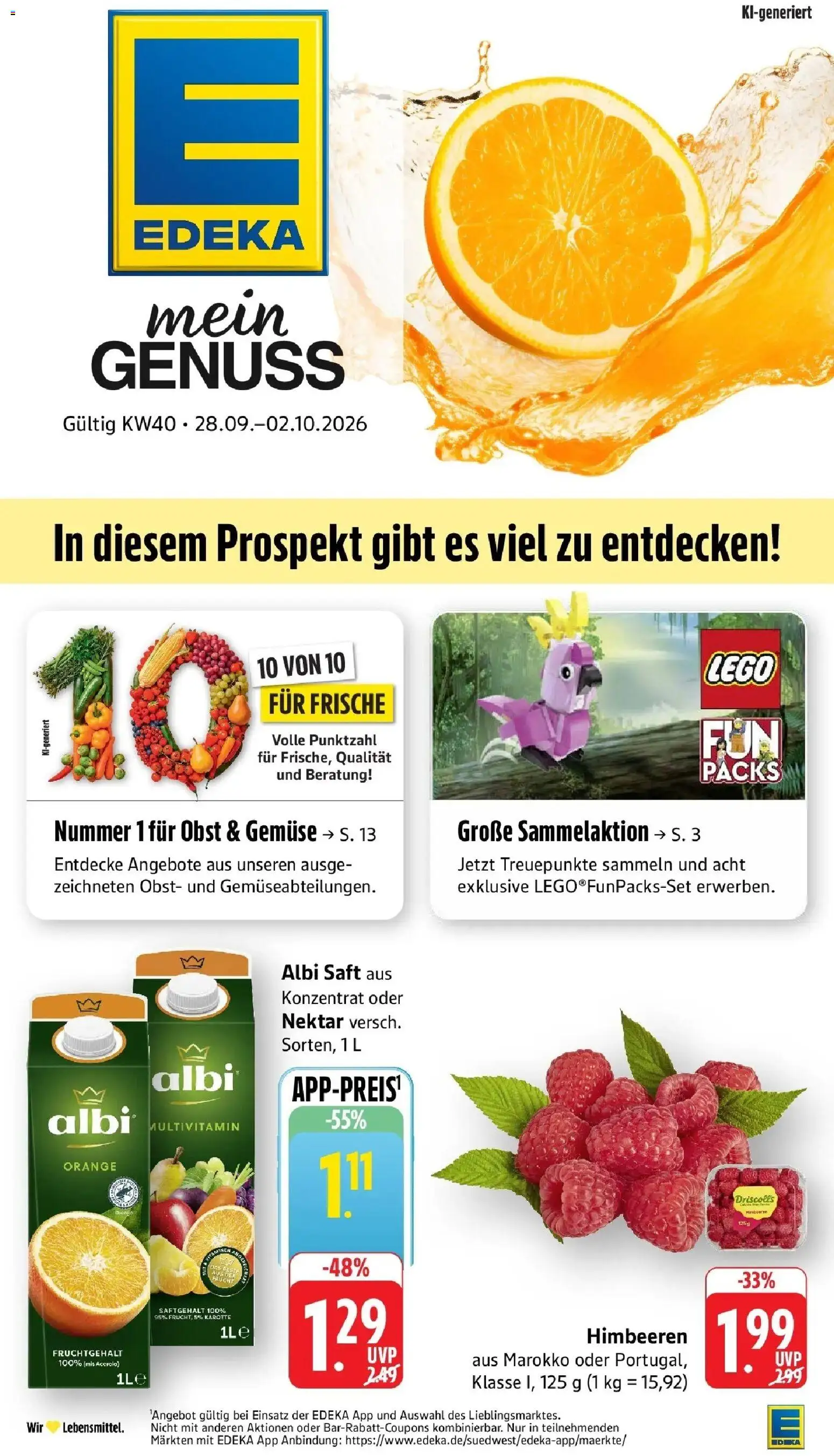 Edeka Prospekt Großostheim (ab 28.09.2026) » Angebote Online | Seite: 1 | Produkte: Himbeeren, Gemüse, Obst, Saft