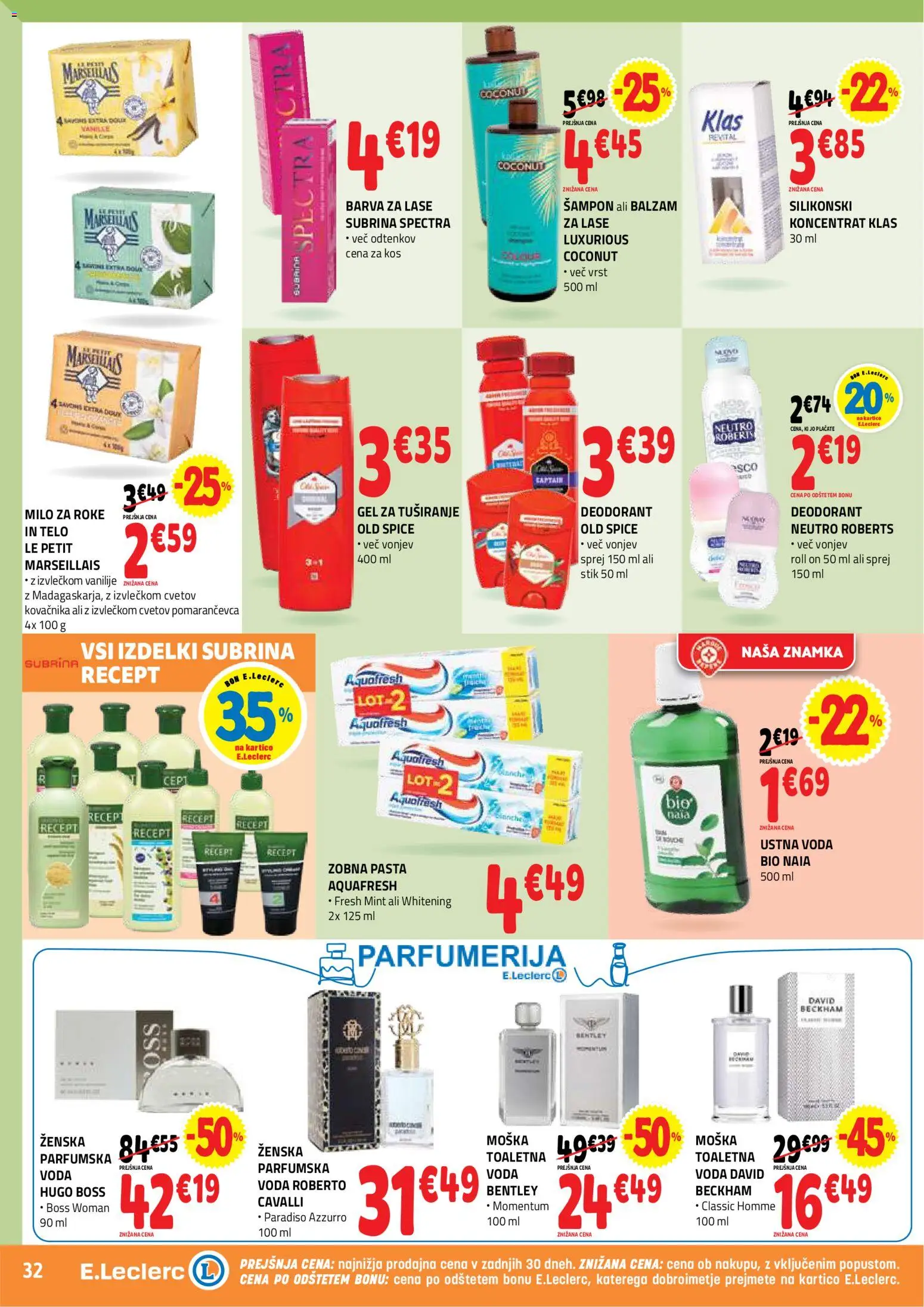 Novi E.leclerc katalog ponudbe – veljaven od 29.04.2026 | Stran: 32 | Izdelki: Kos, Barva za lase, Barva, Parfumska voda