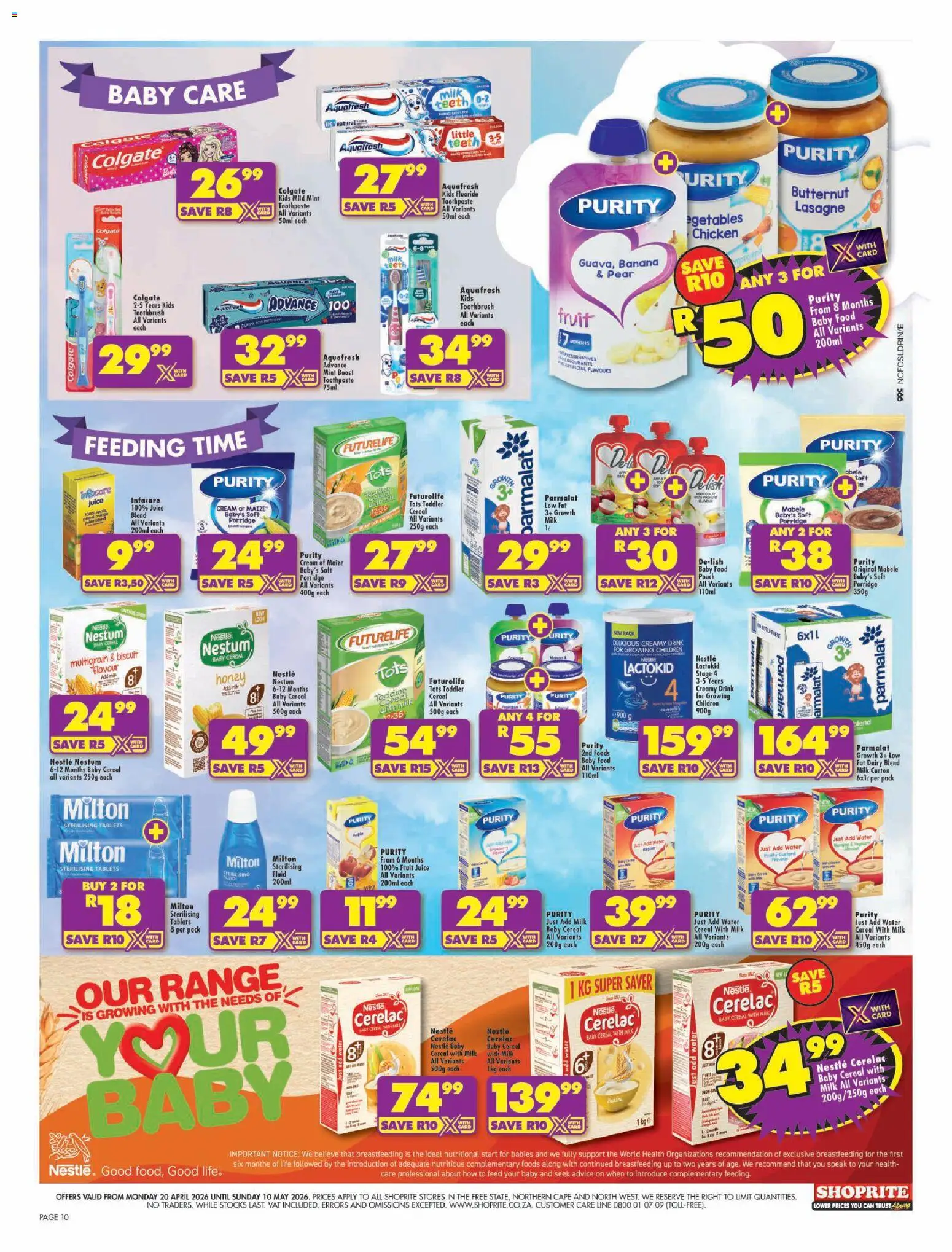 New Shoprite catalogue – valid from 20.04.2026 | Page: 10 | Products: Milk, Chicken, Water, Toothbrush