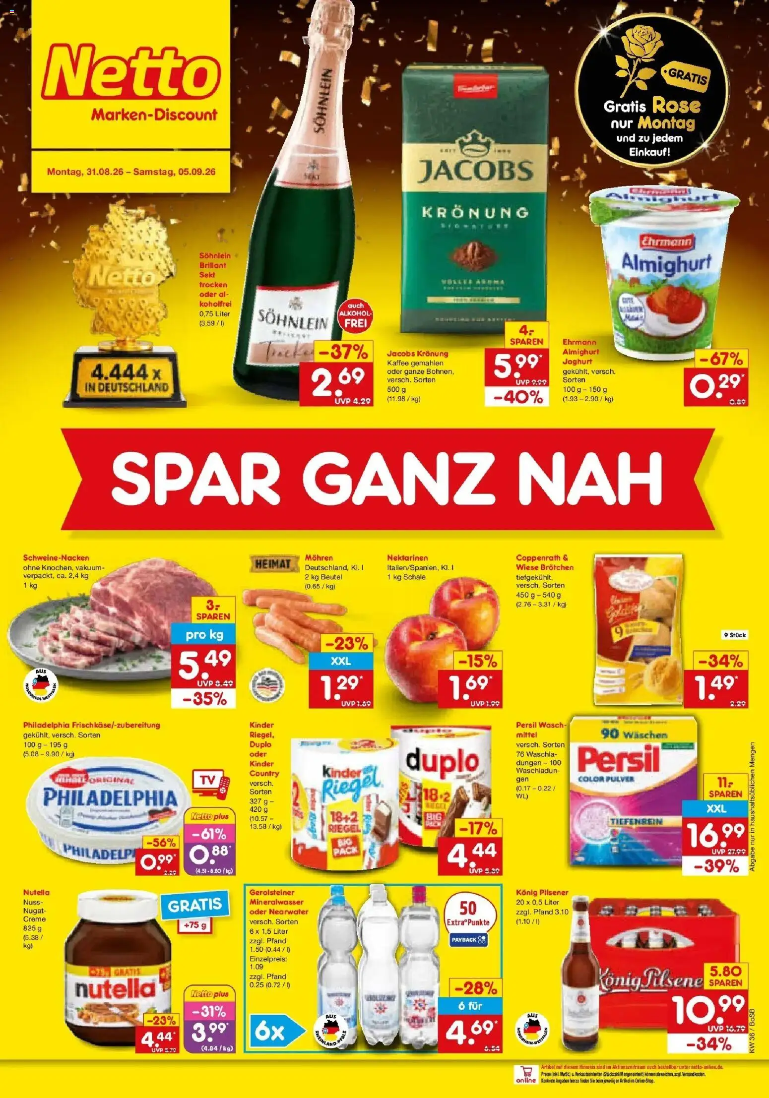 Netto Marken-Discount Prospekt Stadtlohn – gültig ab 31.08.2026 | Seite: 2 | Produkte: Konig pilsener, Kaffee, Sekt, Nutella