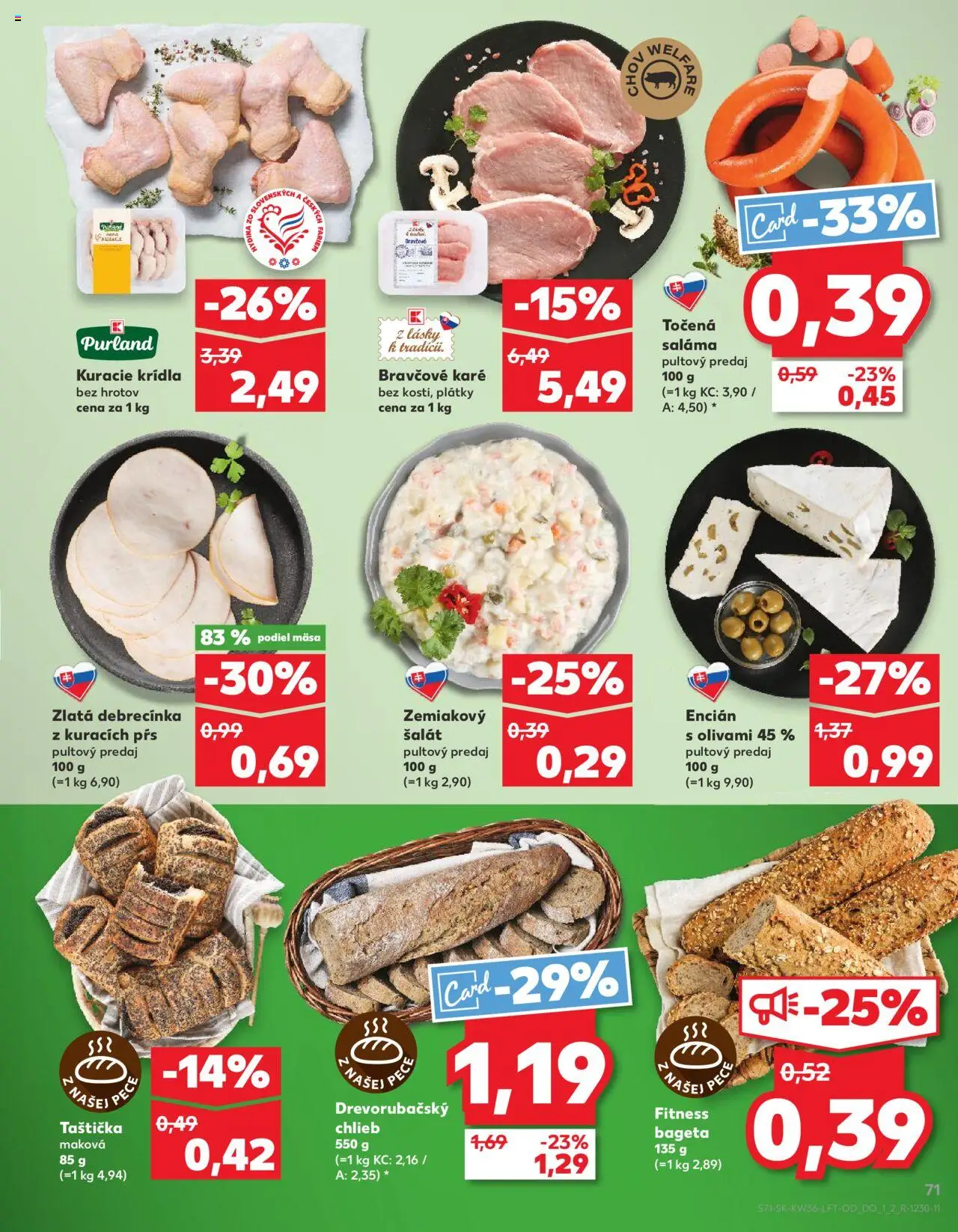 Nové Kaufland akcie – leták je platný od 04.09.2025 | Strana: 71 | Produkty: Chlieb, Saláma, Encián, Kuracie krídla