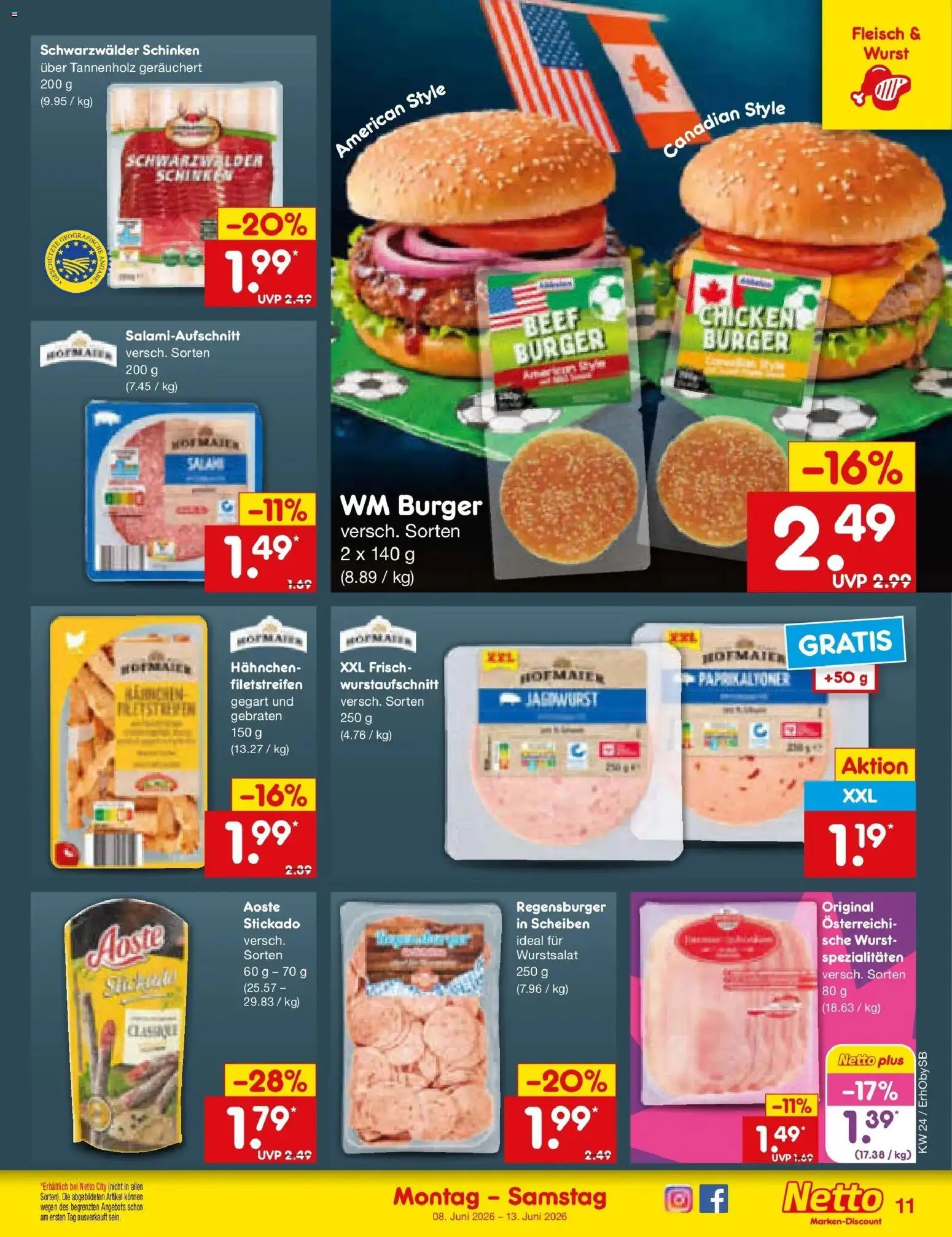 Netto Marken-Discount Prospekt Mauern – gültig ab 08.06.2026 | Seite: 17 | Produkte: Hahnchen, Burger, Salami, Schinken