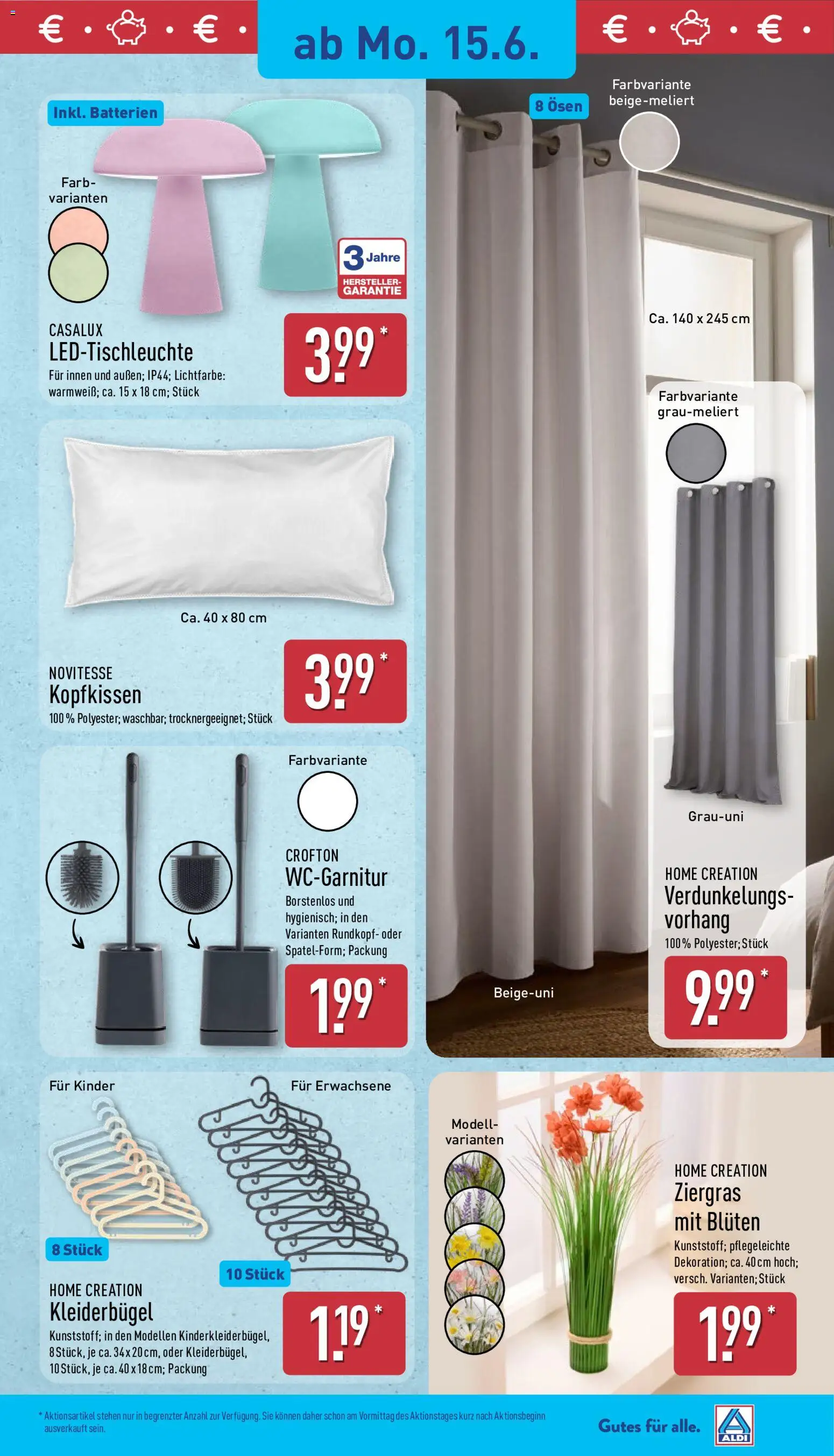 Aldi Ausblick – gültig ab 15.06.2026 | Seite: 6 | Produkte: Batterien, Kopfkissen, Vorhang, Home creation