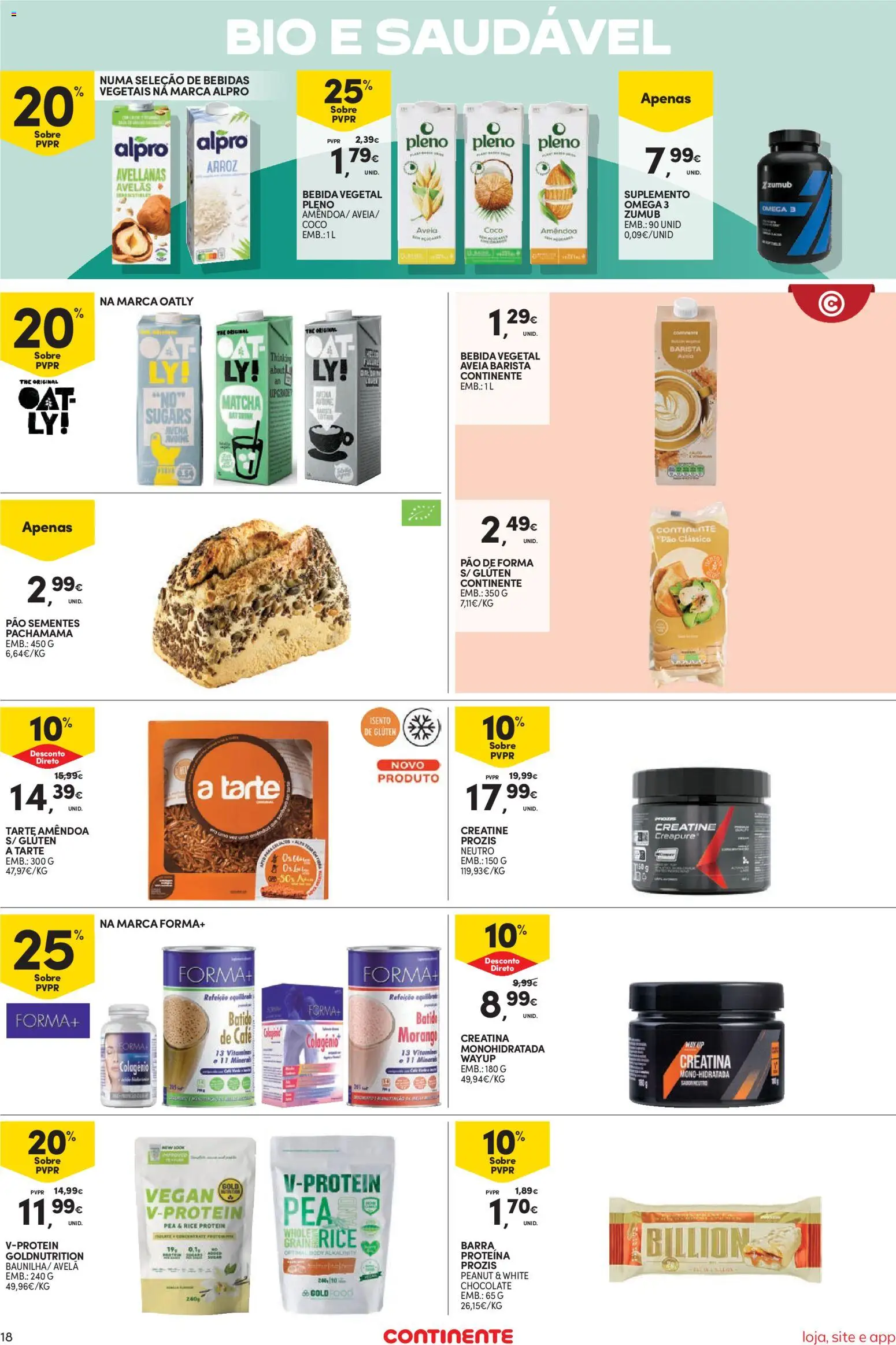 Continente Semanal Continente Bom Dia │ válido de 09.06.2026 | Página: 18 | Produtos: Aveia, Pão de forma, Ômega 3, Bebida