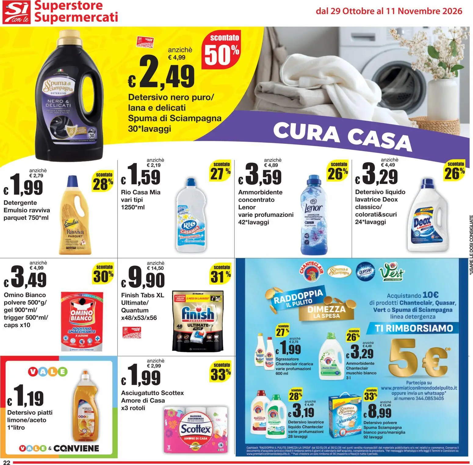 Volantino Sì con Te del 29/10/2026 | Pagina: 22 | Prodotti: Detergente, Tè, Lavatrice, Asciugatutto