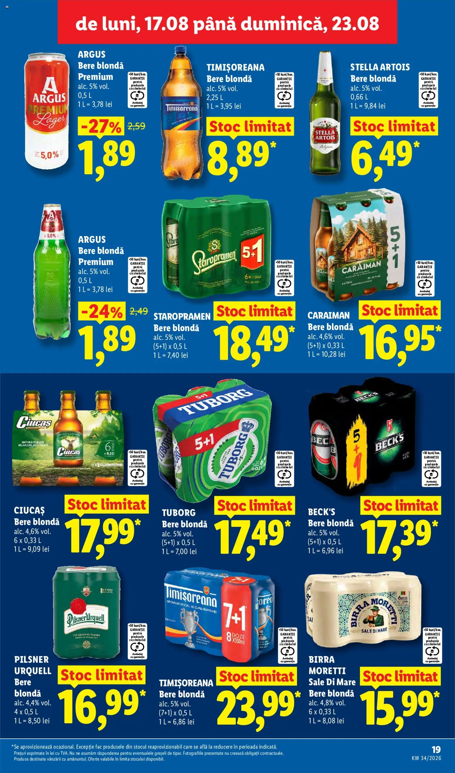 Noul catalog Lidl – valabil de la 17.08.2026 | Pagină: 19 | Produse: Premium, Staropramen, Bere, Argus