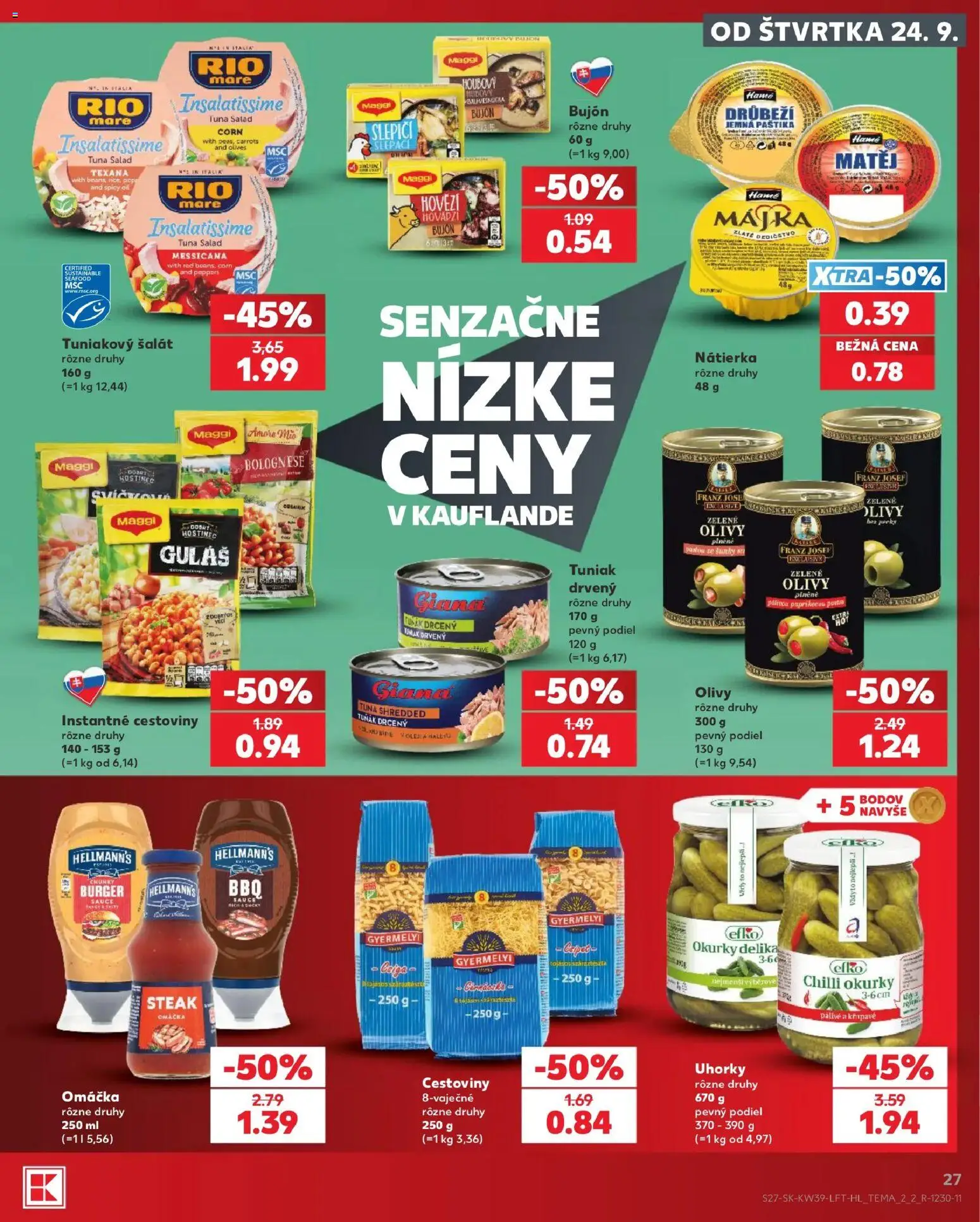Kaufland SK akciós ujság - amely érvényes a következő dátumtól: 2026.09.24. | Oldal: 27 | Termékek: Seafood, Hellmann’s, Steak, Maggi