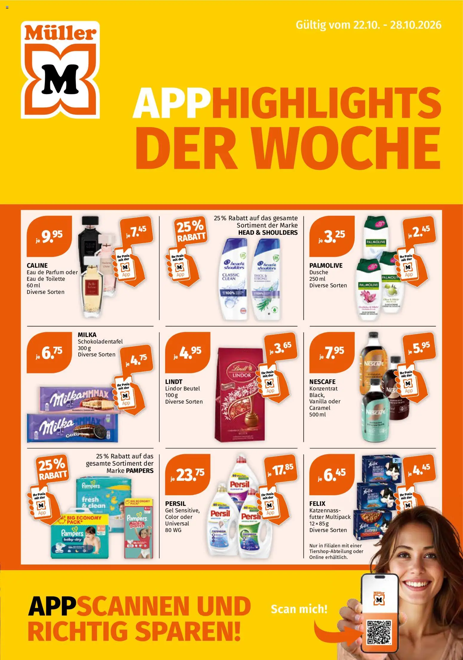 Müller aktionen App Highlights der Woche – gültig ab 22.10.2026 | Seite: 1 | Produkte: Eau de Parfum, Dusche, Parfüm, Lindor
