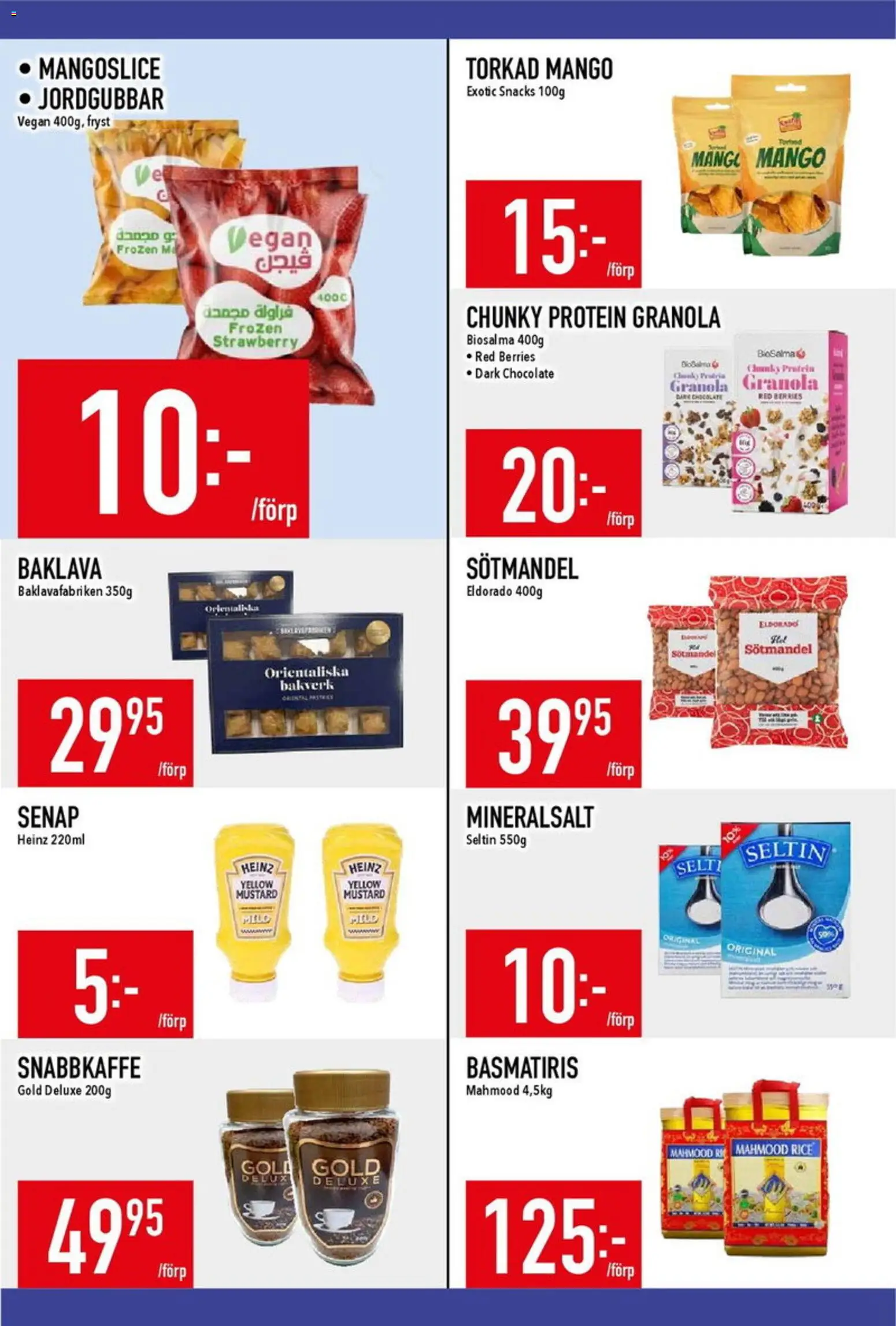 Matdax reklamblad aktuell från 24/08/2026 | Sida: 13 | Produkter: Torkad mango, Basmatiris, Snacks, Jordgubbar