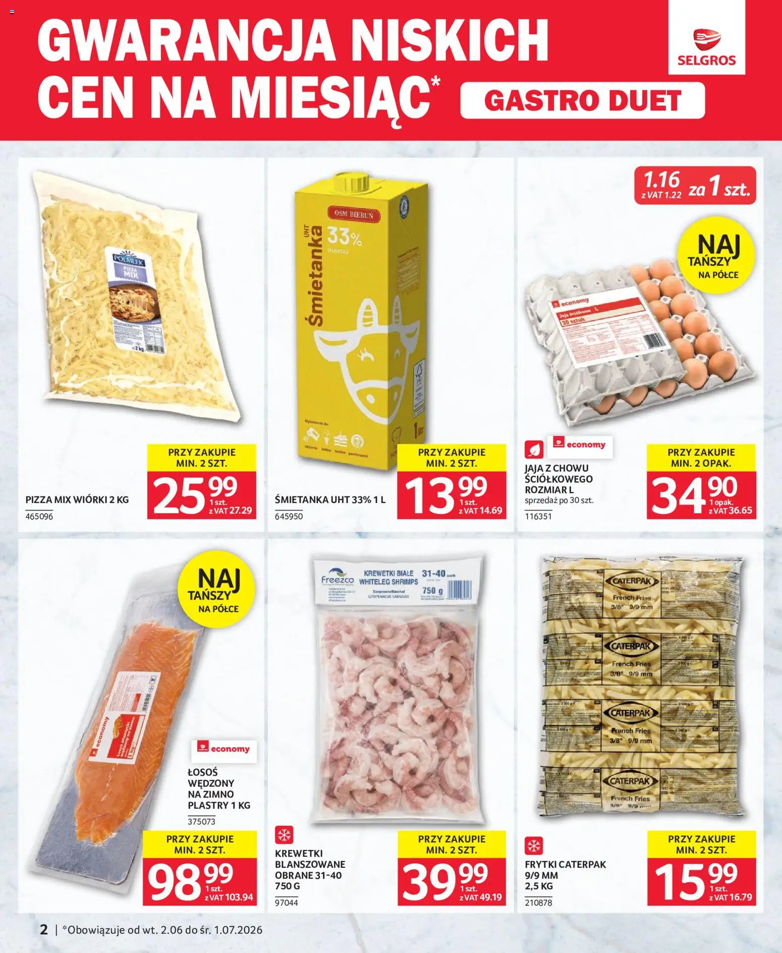 Selgros cash&carry gazetka - Gastro Duet od 02.06.2026 | Strona: 2 | Produkty: Łosoś wędzony, Krewetki, Pizza, Frytki