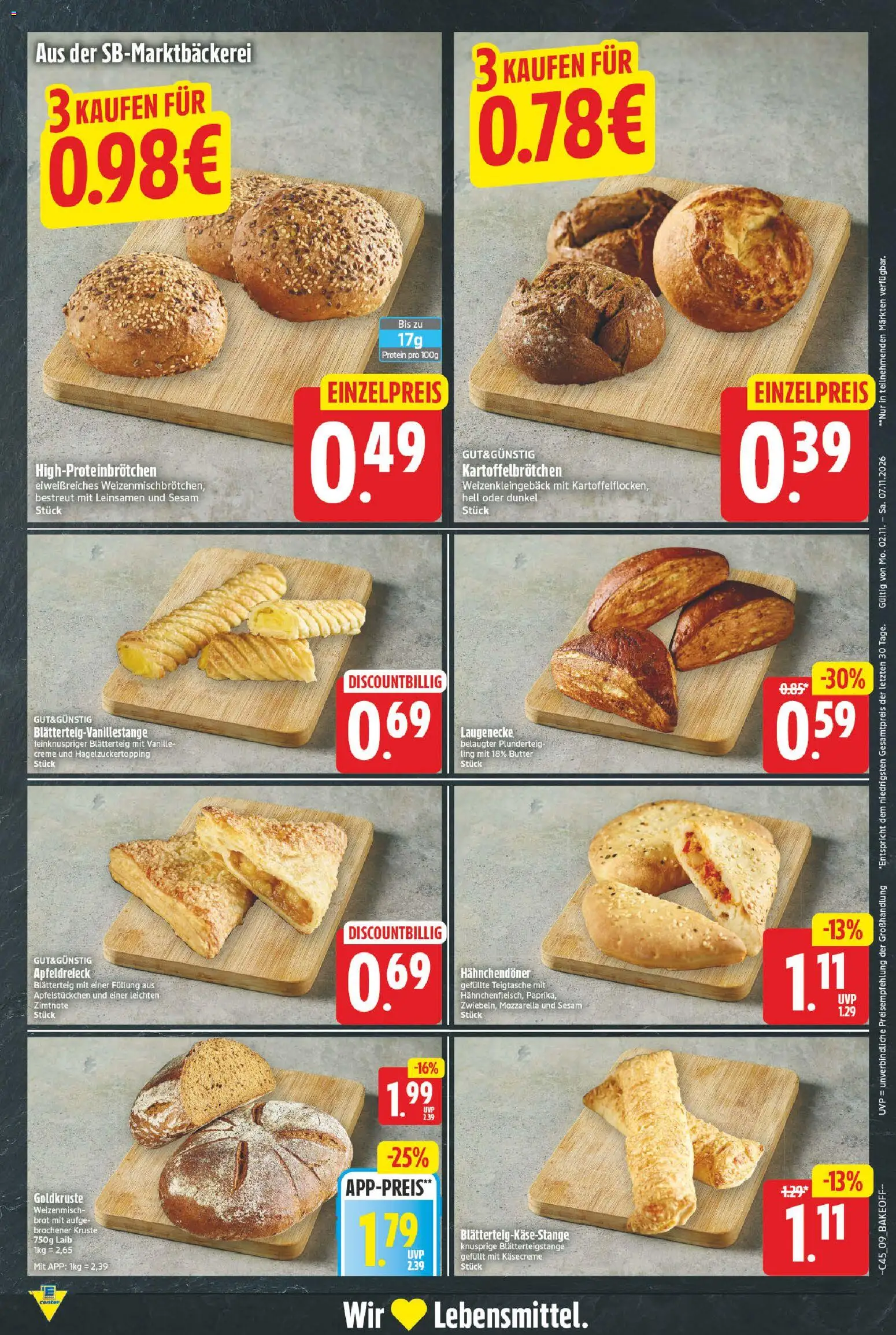 E center Prospekt – gültig ab 02.11.2026 | Seite: 9 | Produkte: Butter, Mozzarella, Vanille, Brot
