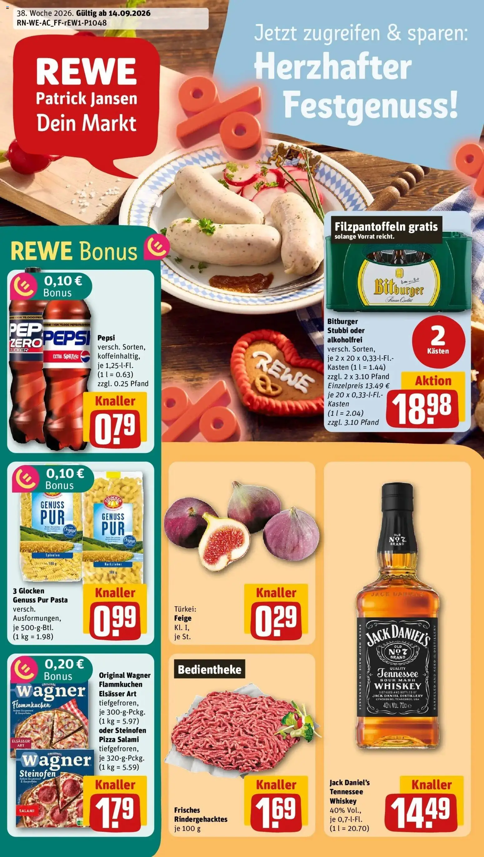 REWE Prospekt ab 14.09.2026 zum Blättern » Angebote | Seite: 1 | Produkte: Pepsi, Pasta, Salami, Pizza