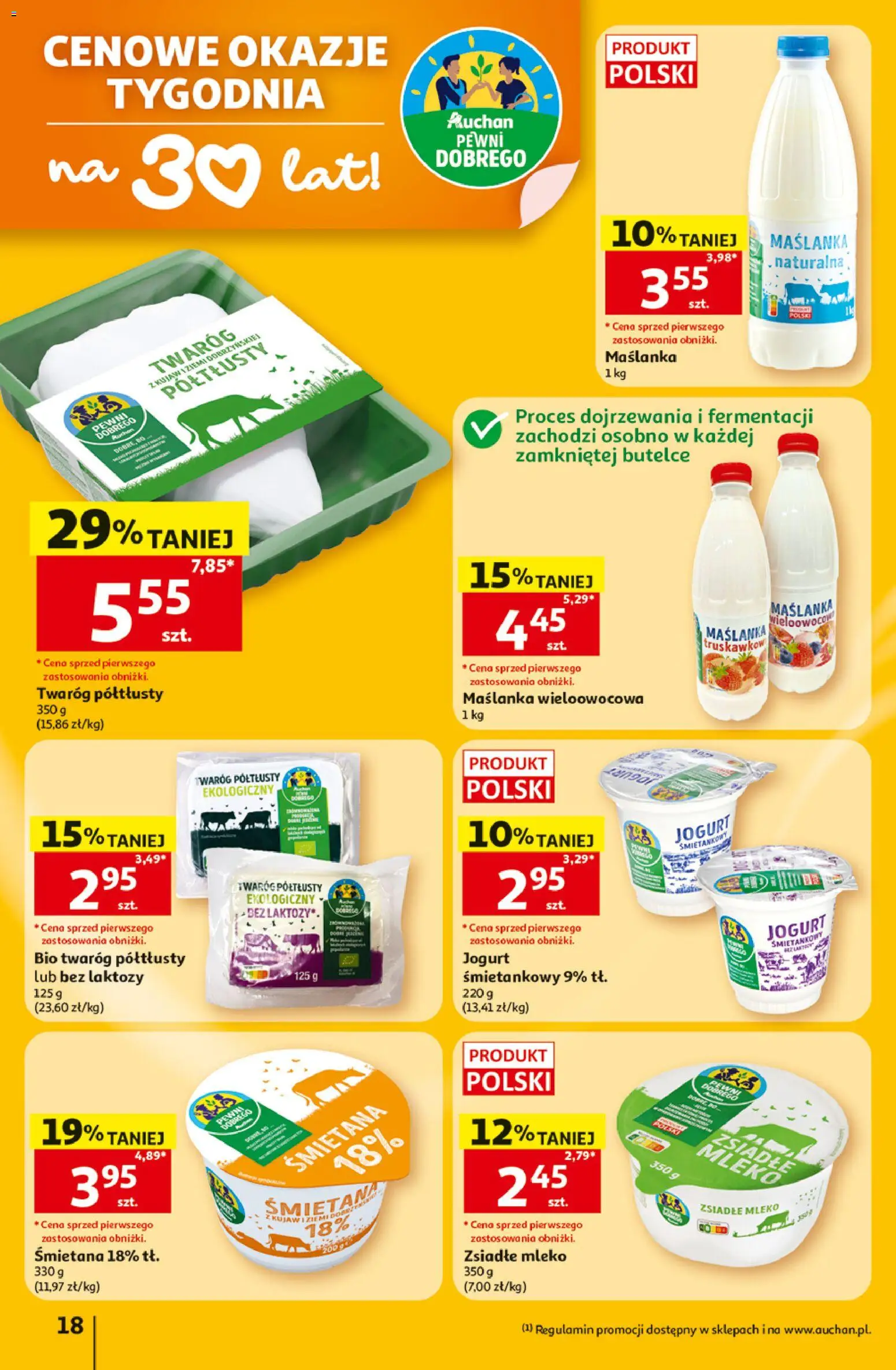 Auchan gazetka - 30 Lat Hipermarket od 02.07.2026 | Strona: 18 | Produkty: Jogurt Bio, Twaróg półtłusty, Mleko, Twaróg
