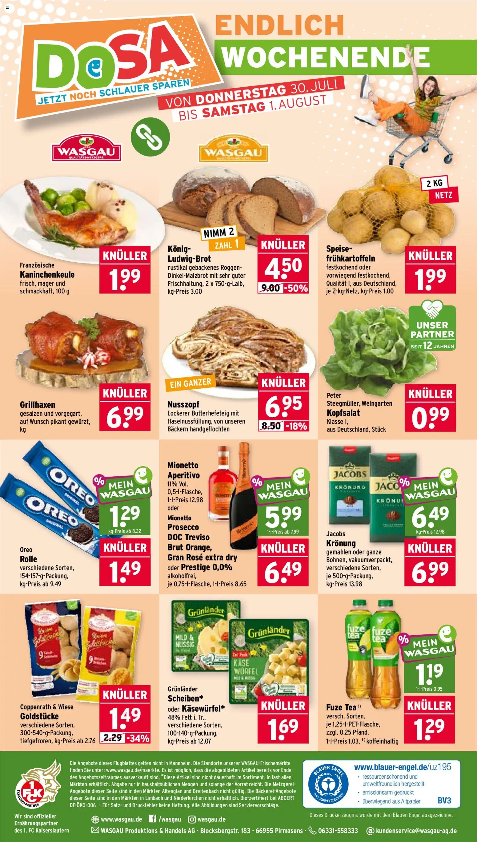 Wasgau Prospekt – gültig ab 27.07.2026 | Seite: 30 | Produkte: Fuze tea, Käse, Prosecco, Grunlander