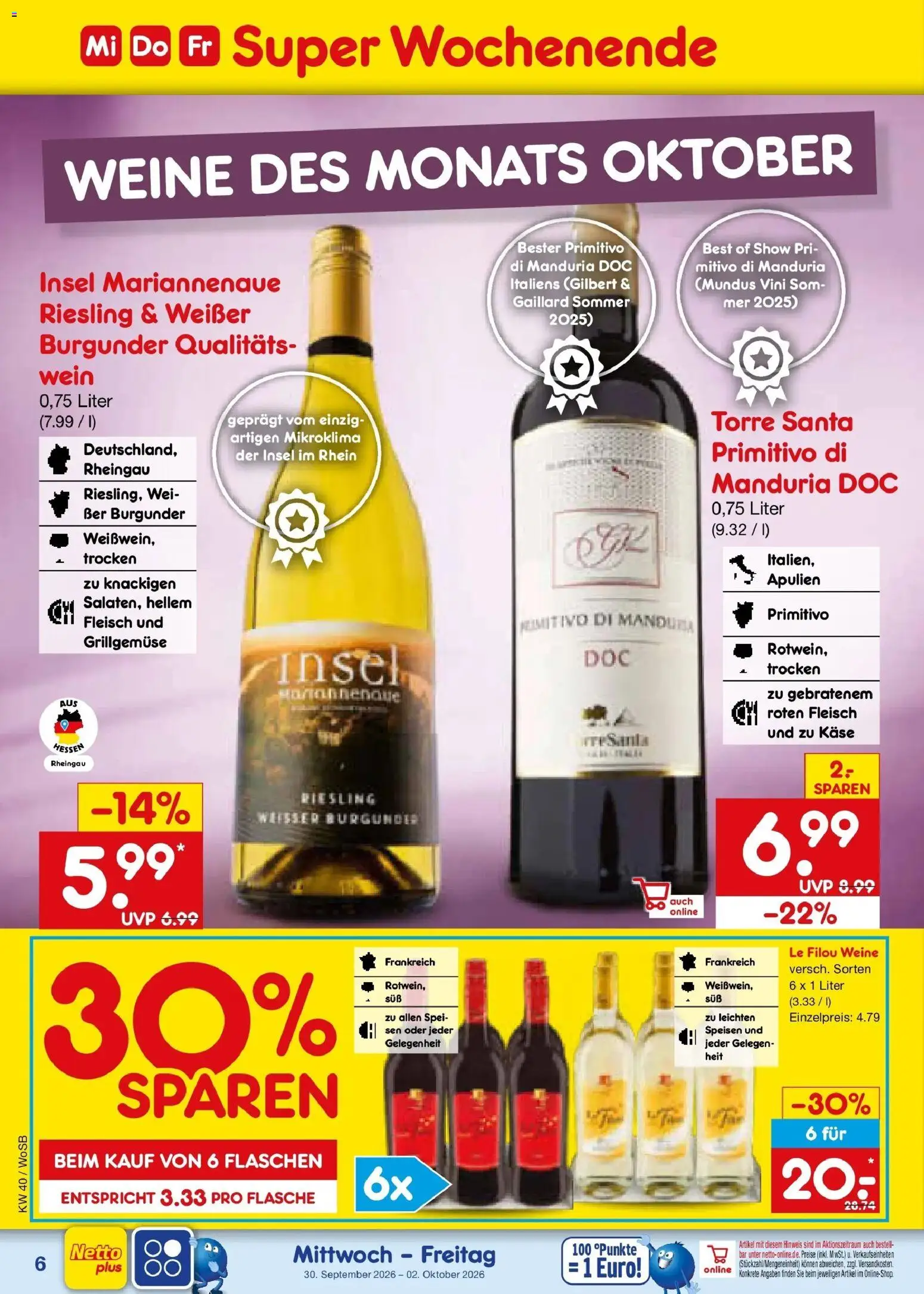 Netto Marken-Discount Prospekt Mannheim – gültig ab 28.09.2026 | Seite: 52 | Produkte: Le filou, Käse, Wein, Fleisch