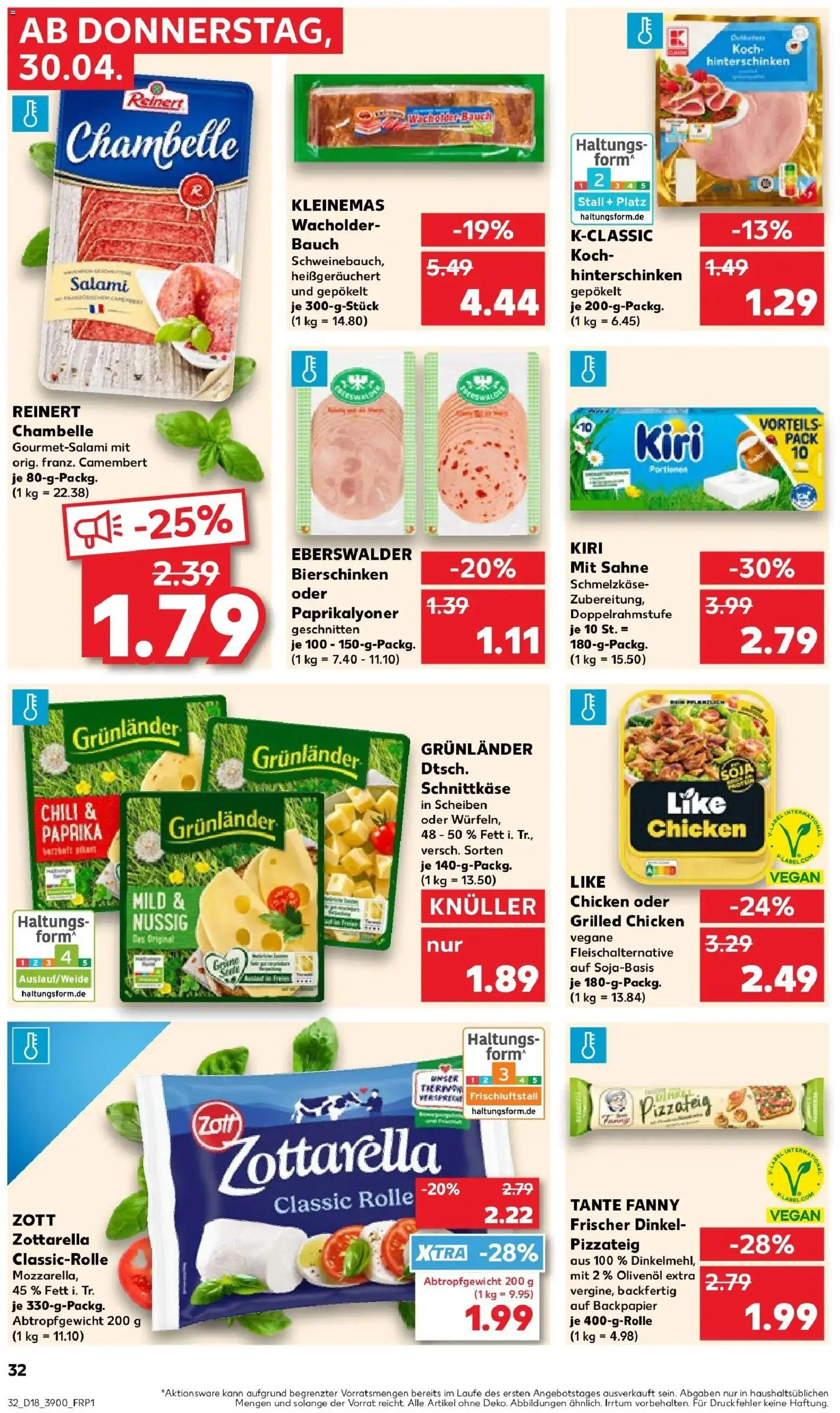 Prospekt Kaufland ab 30.04.2026 » Angebote Online zum Blättern | Seite: 32 | Produkte: Mozzarella, Paprika, Grunlander, Salami
