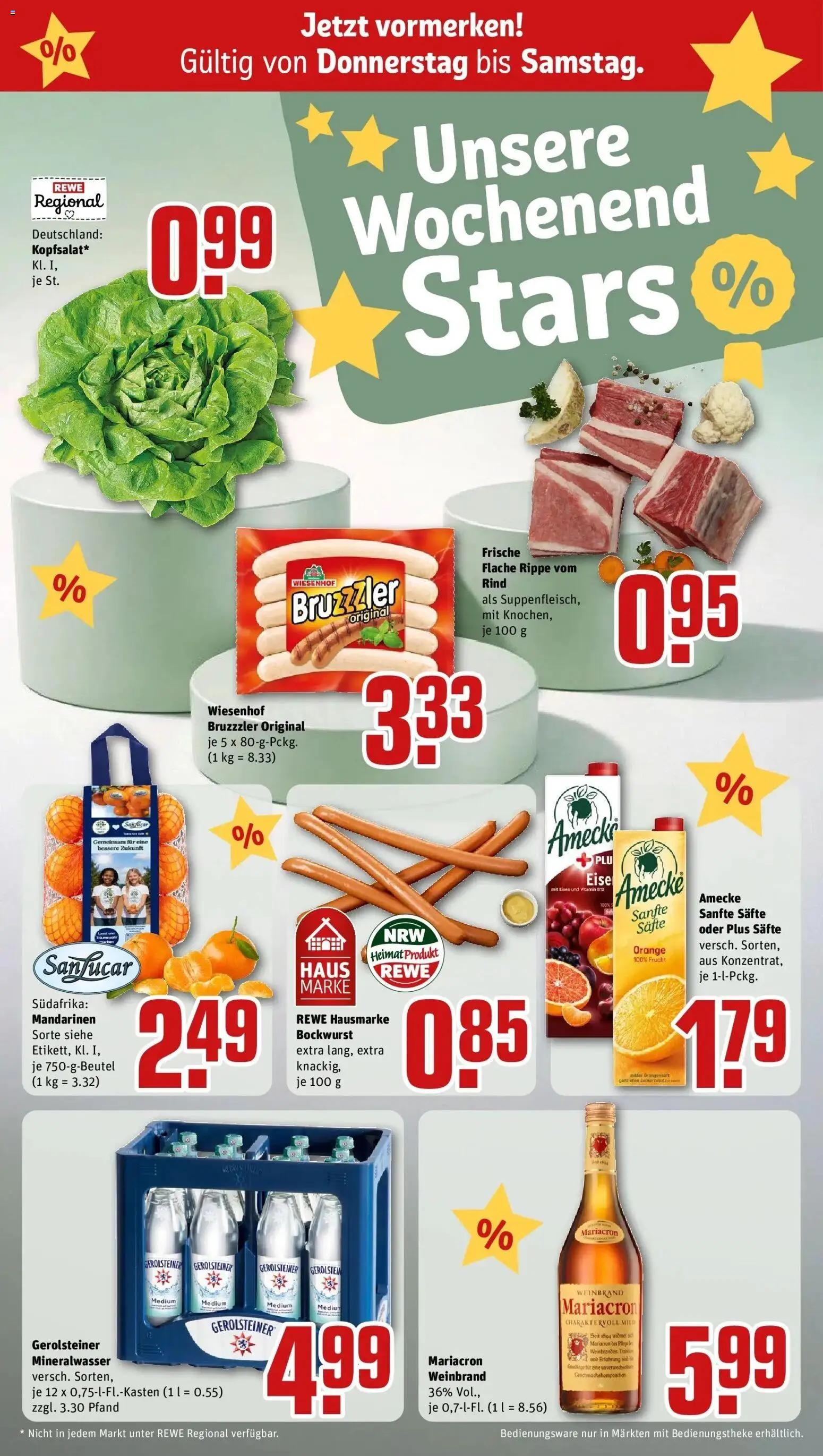 REWE Prospekt ab 19.10.2026 zum Blättern » Angebote | Seite: 32 | Produkte: Bockwurst, Mandarinen, Mariacron, Zucker