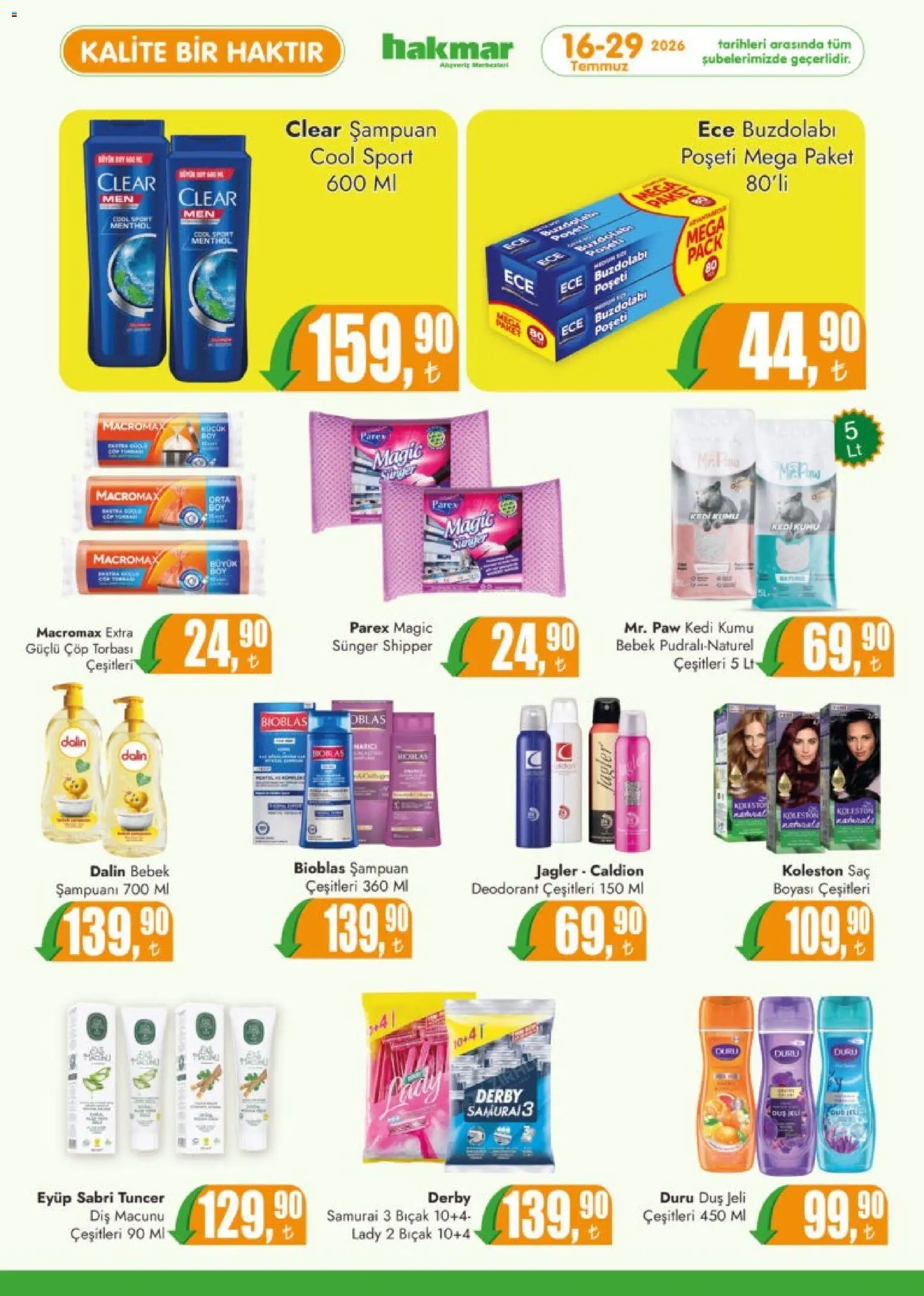 Hakmar Katalog - 16 Temmuz 2026 tarihinden itibaren geçerlidir | Sayfa: 6 | Ürünler: Çöp torbası, Duş, Deodorant, Buzdolabı