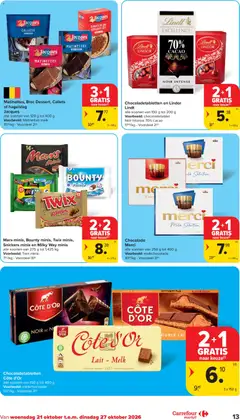 Chocoladetabletten en Lindor, alle soorten van 100 g tot 200 g - Voorbeeld van een folder van Carrefour, geldig van 21/10/2026 | Pagina: 13
