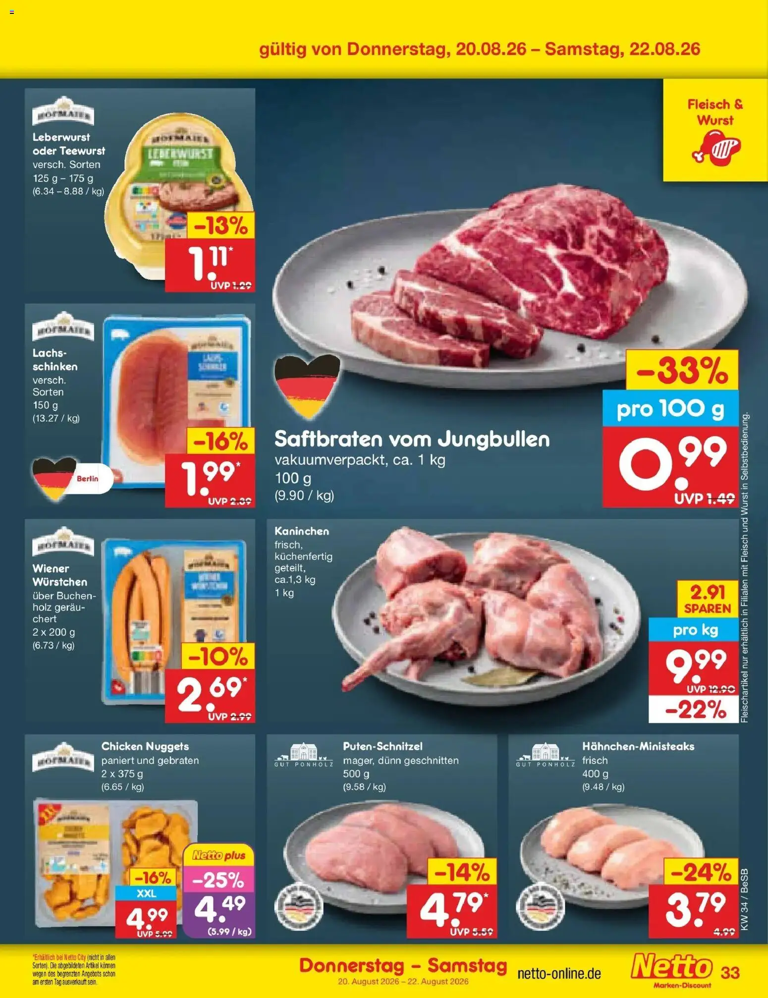 Netto Marken-Discount Prospekt Kremmen – gültig ab 17.08.2026 | Seite: 51 | Produkte: Kaninchen, Lachs, Wurst, Schinken