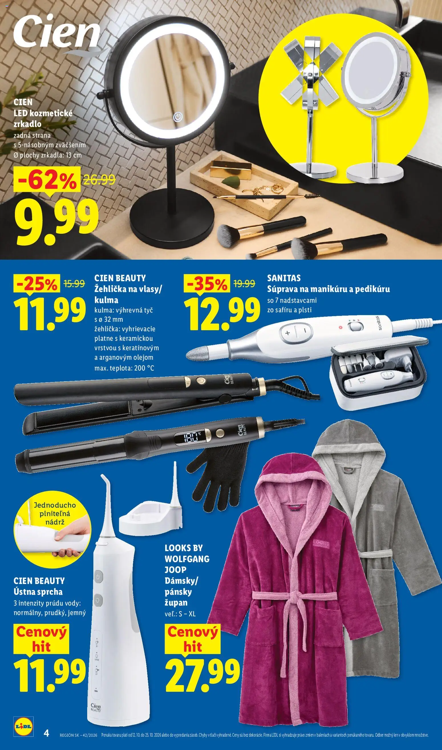 Nové Lidl akcie – leták je platný od 12.10.2026 | Strana: 4 | Produkty: Zrkadlo, Žehlička, Župan