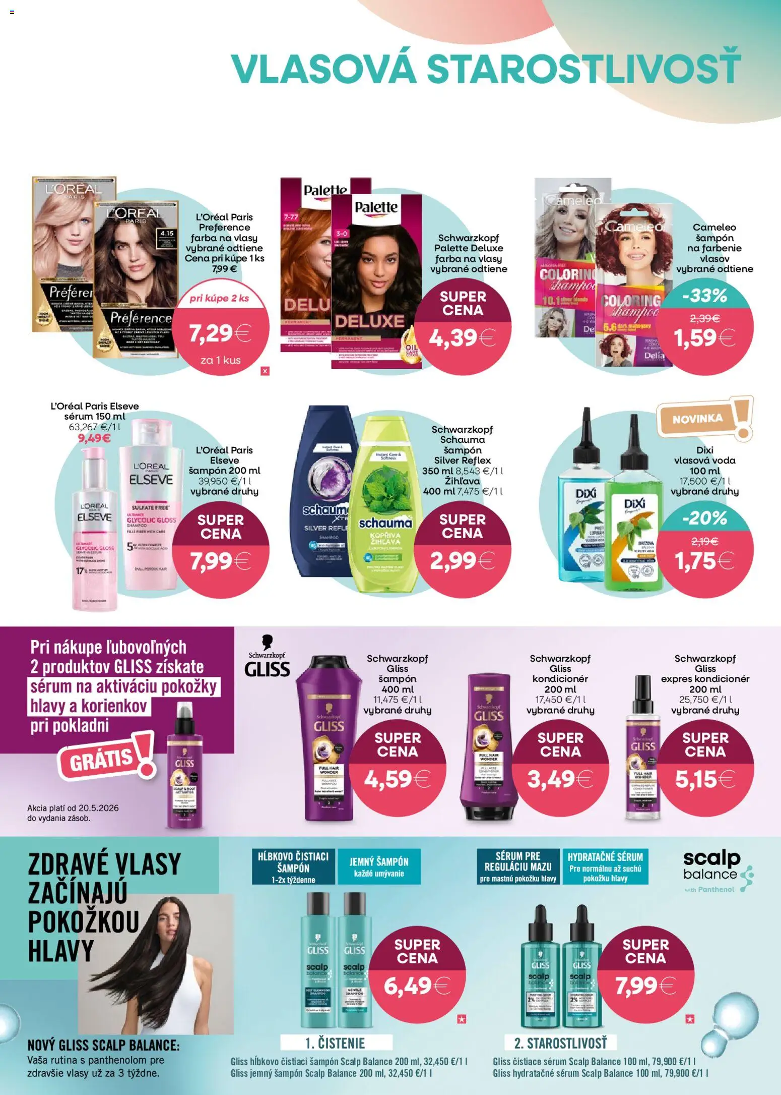 Nové 101 drogerie akcie – leták je platný od 20.05.2026 | Strana: 7 | Produkty: Šampón, Kondicionér, Farba na vlasy, Voda