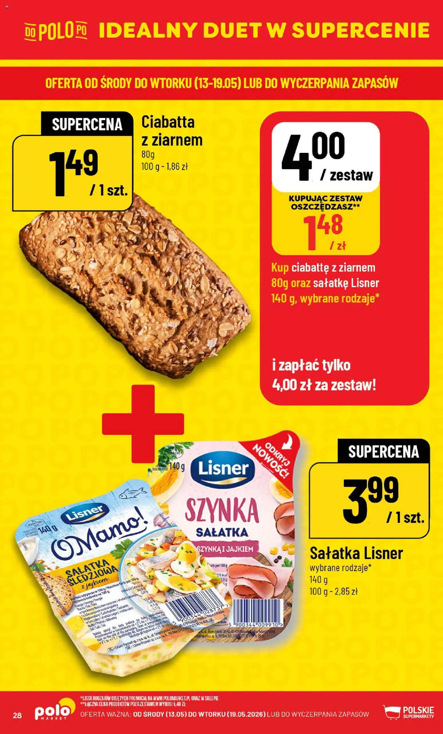 POLOmarket gazetka od 13.05.2026 | Strona: 28 | Produkty: Szynka, Sałatka, Ciabatta, Sól