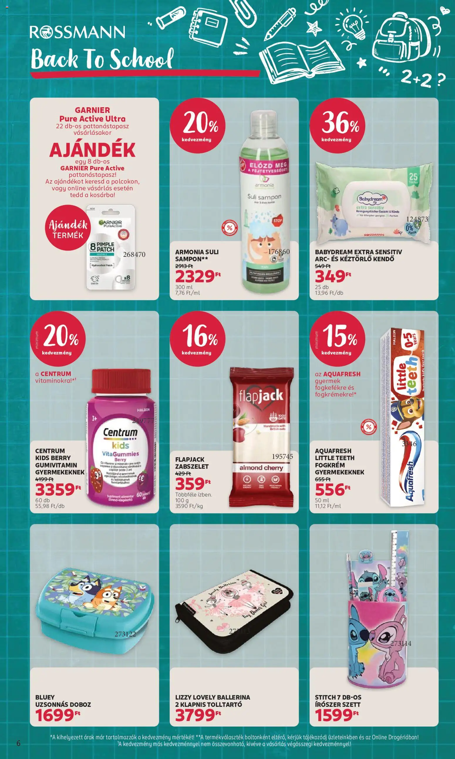 Rossmann akciós ujság - amely érvényes a következő dátumtól: 2026.07.20. | Oldal: 6 | Termékek: Tolltartó, Doboz, Sampon, Fogkrém