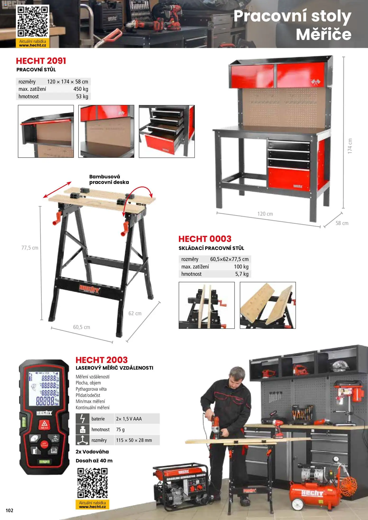 Hecht katalog - Jaro - léto 2026 od 19.02.2026 | Strana: 102 | Produkty: Hecht, Laserový měřič vzdálenosti, Pracovní stůl, Pracovní deska