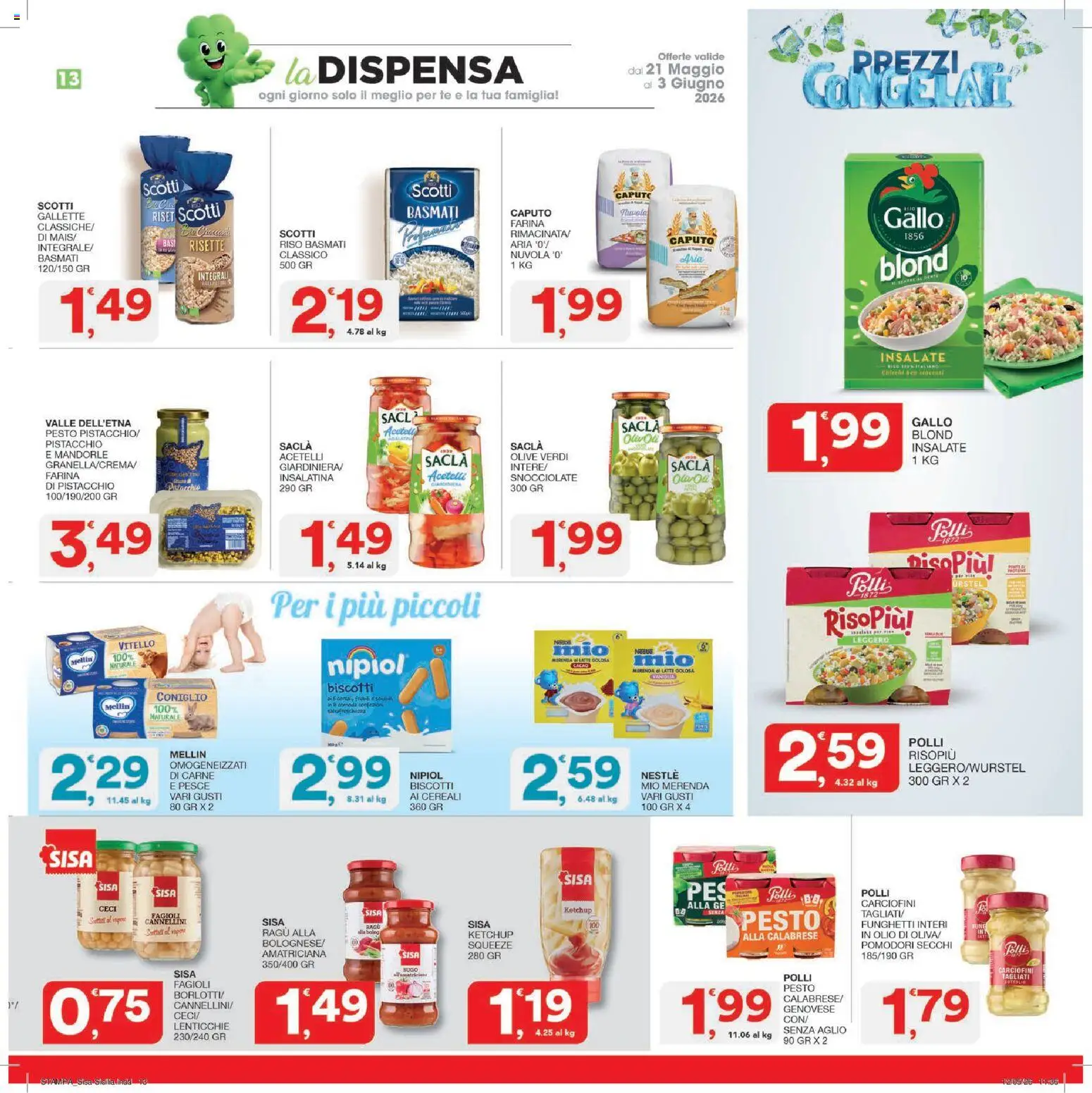 Volantino SISA del 21.05.2026 | Pagina: 13 | Prodotti: Cereali, Pesto, Stampa, Pomodori secchi