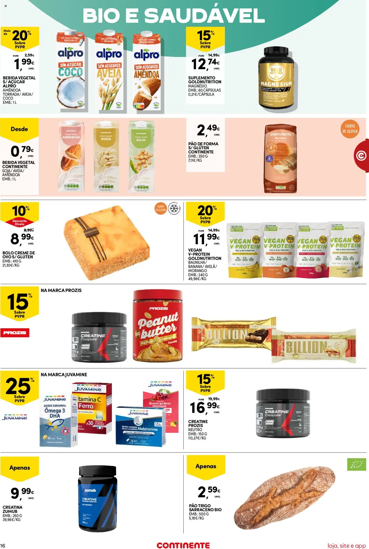 Continente Semanal Continente Bom Dia │ válido de 14/07/2026 | Página: 16 | Produtos: Pão de forma, Ômega 3, Creatina, Bebida