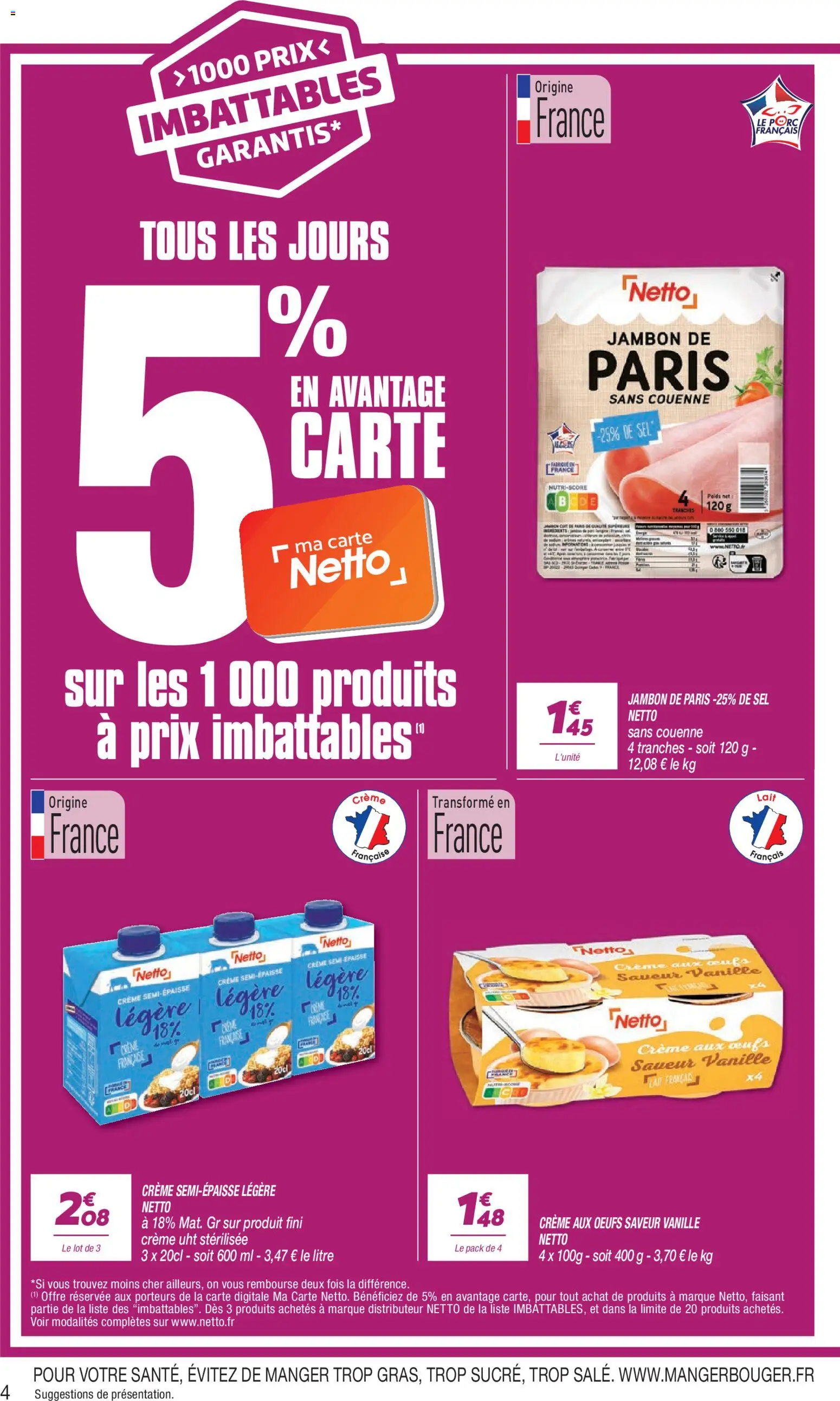 {H1} | Page: 4 | Produits: Sel, Lait, Œufs, Crème