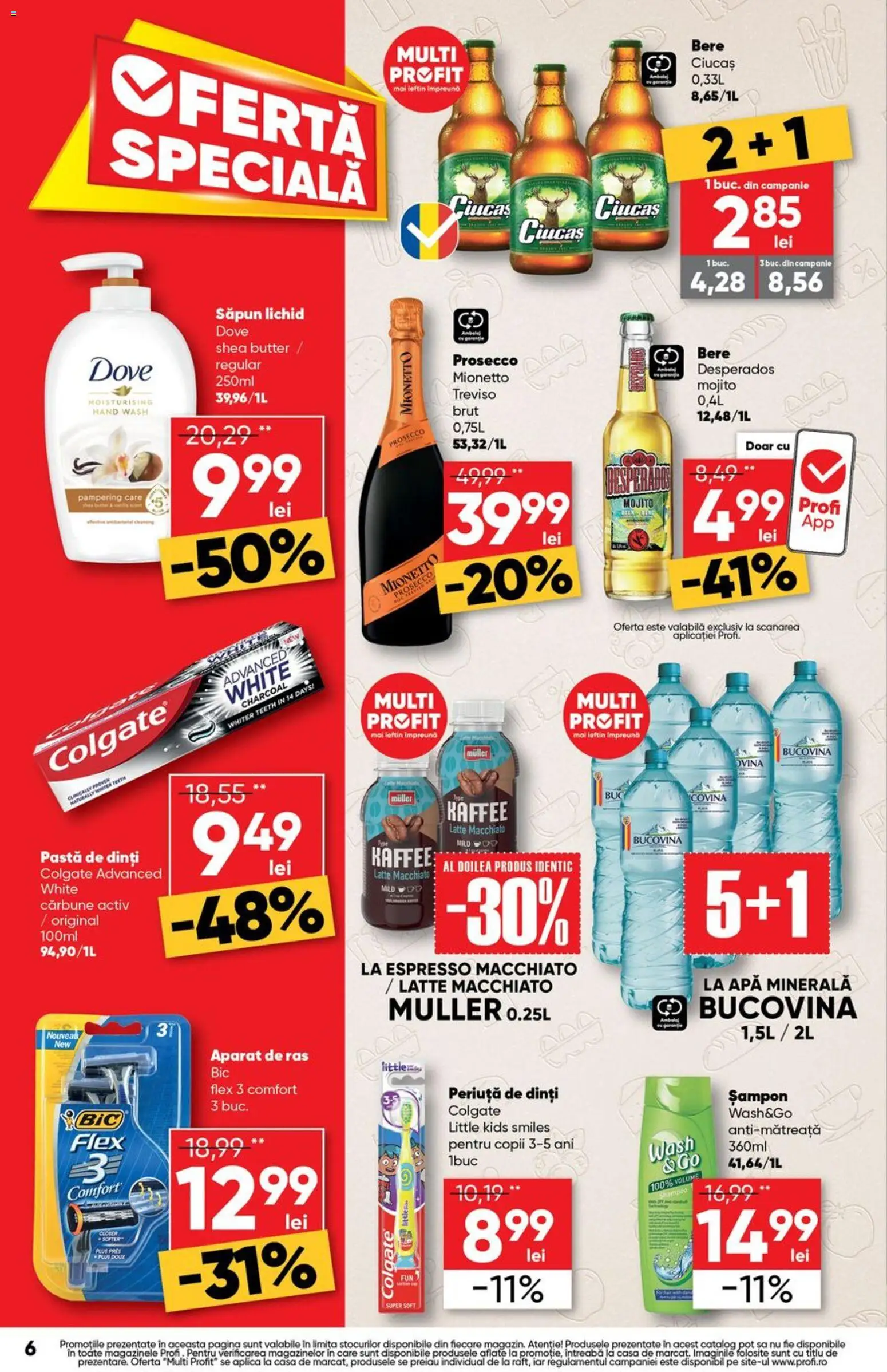 Noul catalog Profi – valabil de la 08.07.2026 | Pagină: 6 | Produse: Yazı tahtası kalemi, Pastă de dinți, Săpun lichid, Apă