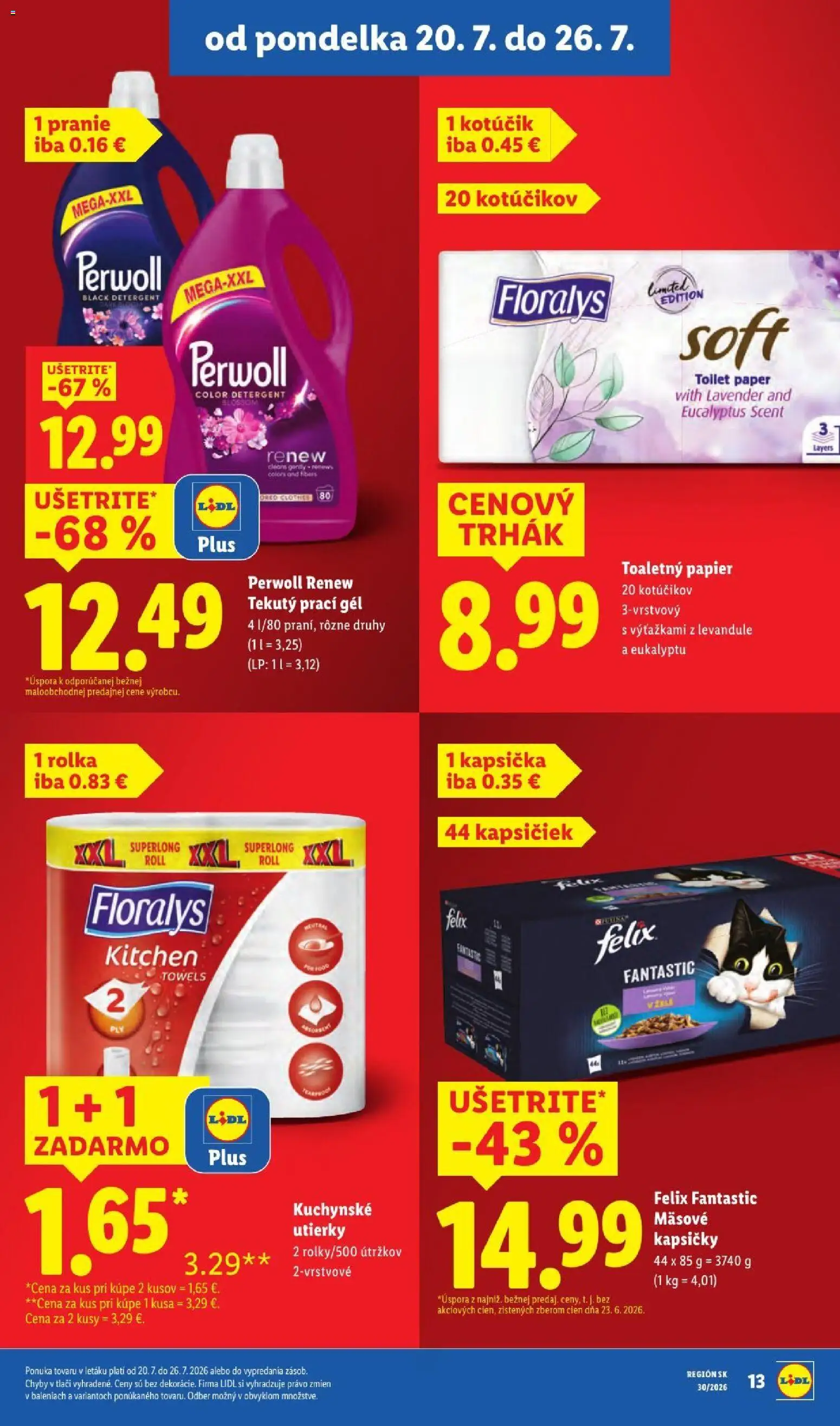 Nové Lidl akcie – leták je platný od 20.07.2026 | Strana: 23 | Produkty: Felix, Perwoll, Prací gél, Kapsičky