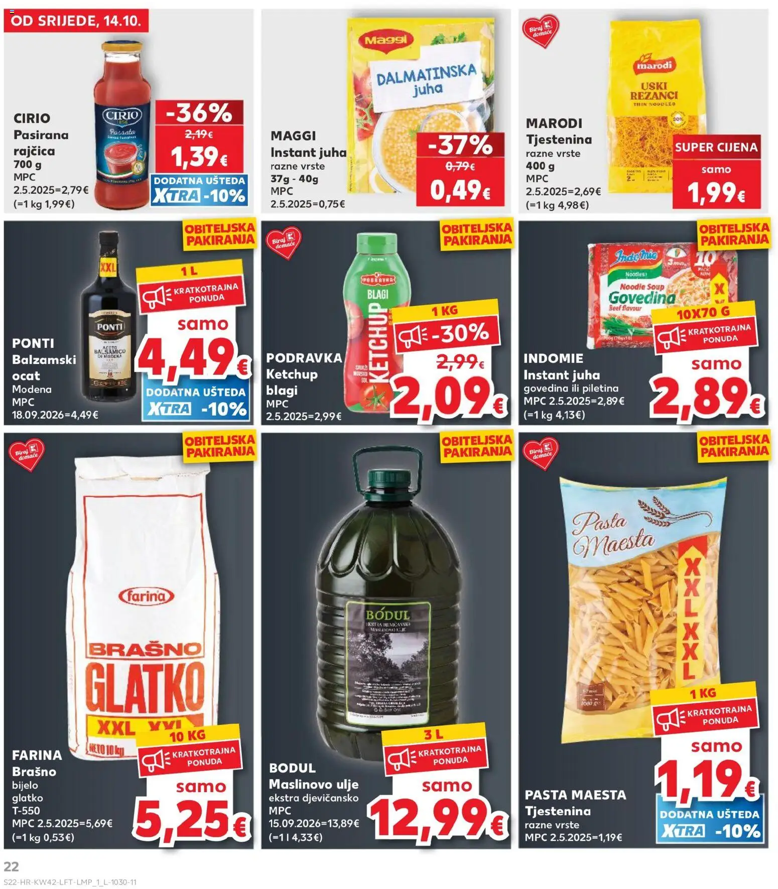 Kaufland katalog | vrijedi od 14.10.2026 | Stranica: 22 | Proizvodi: Pasirana rajčica, Podravka, Ocat, Pasta