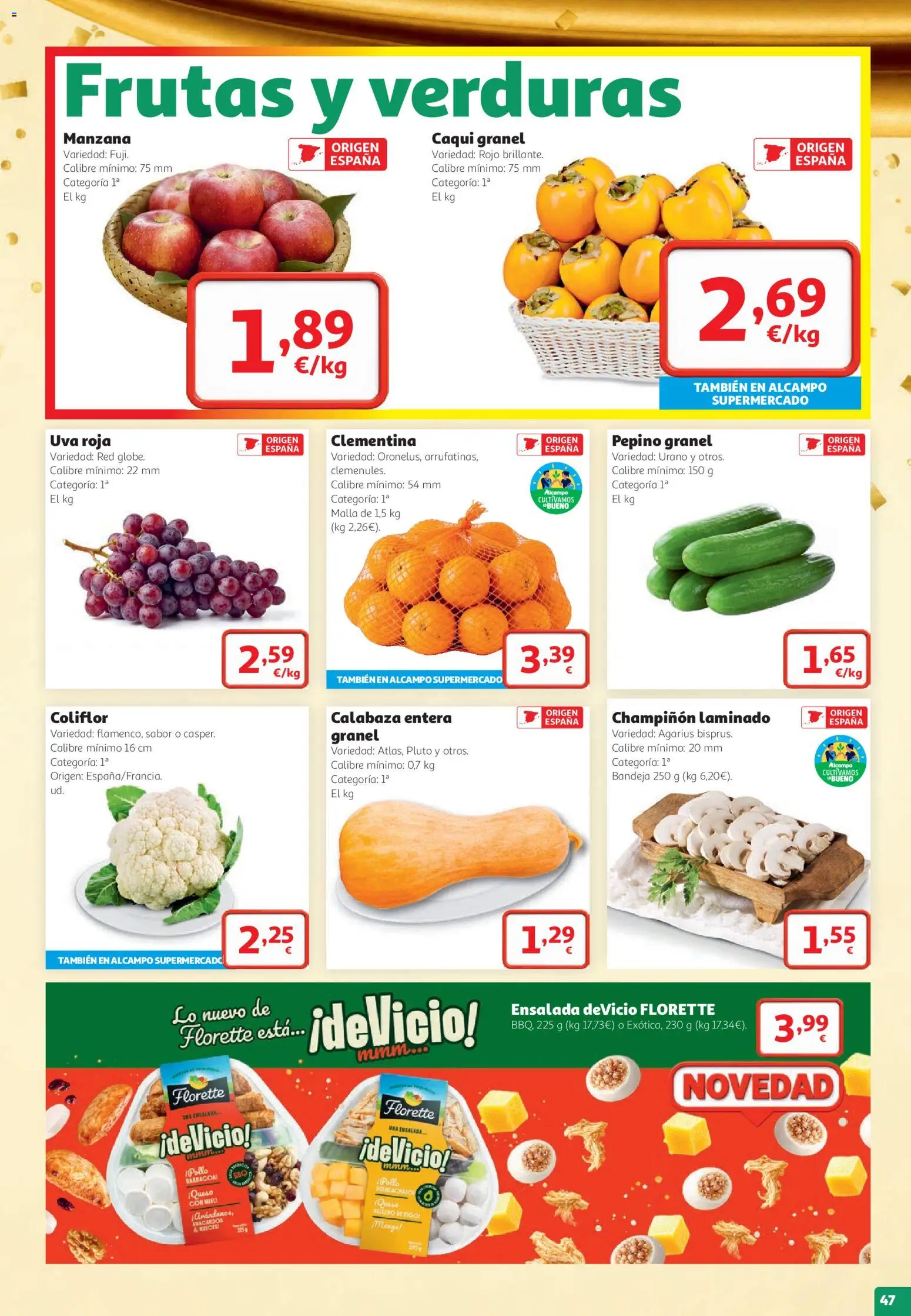 Alcampo folleto Fuenlabrada │ válido desde el 22/10/2026 | Página: 47 | Productos: Pepino, Coliflor, Calabaza, Manzana