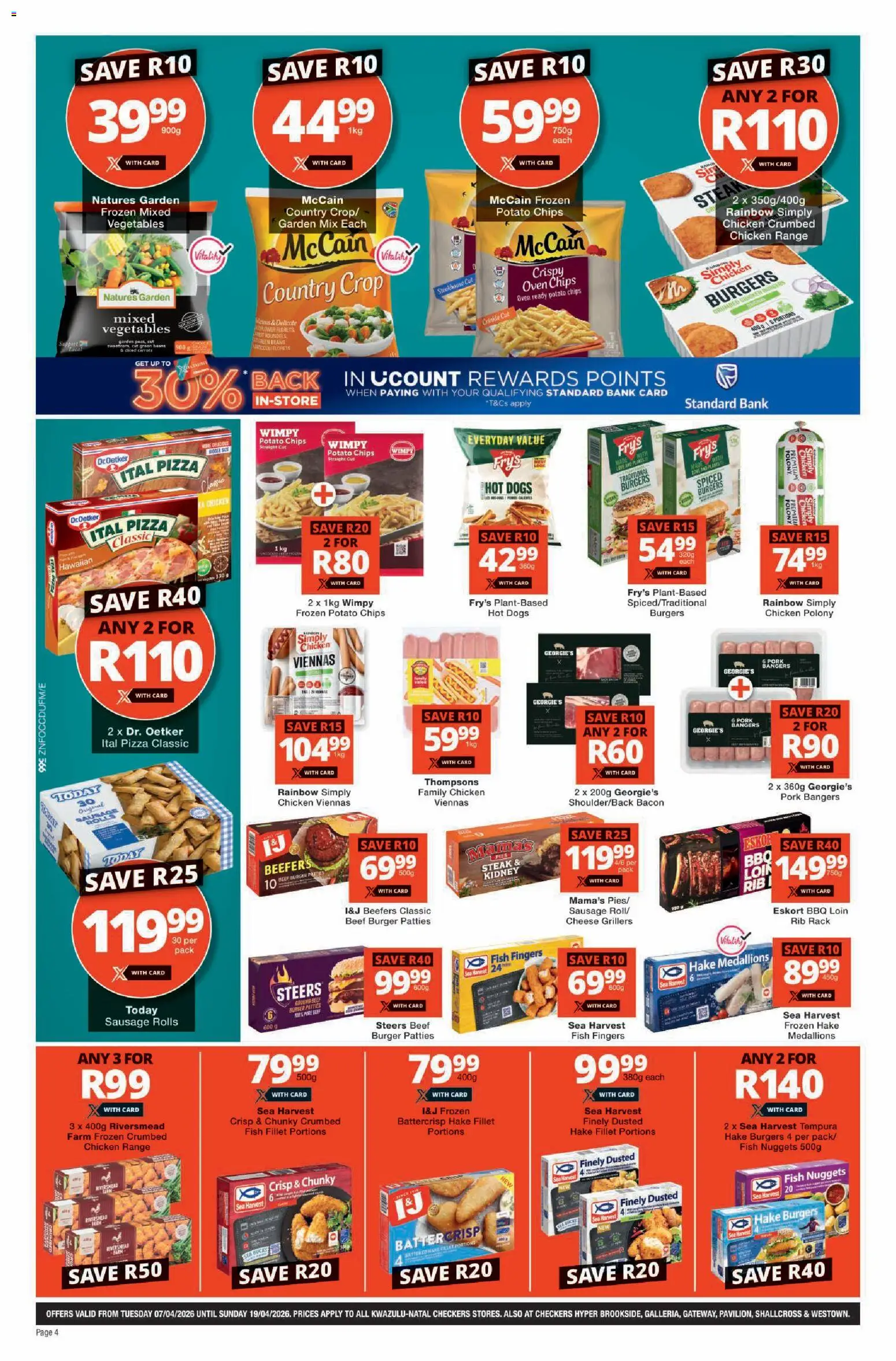New Checkers catalogue – valid from 07.04.2026 | Page: 4 | Products: Polony, Pizza, Chicken, Beef
