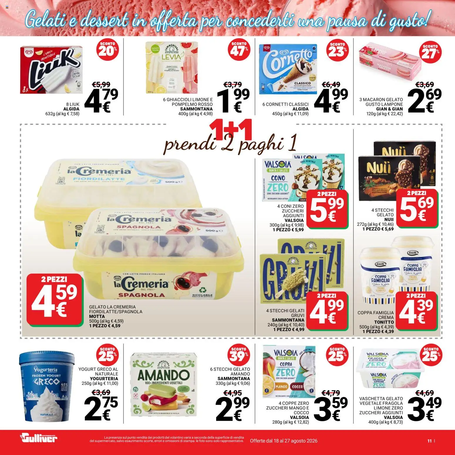 Volantino Gulliver del 18/08/2026 | Pagina: 11 | Prodotti: Yogurt greco, Gelato, Limone, Cacao