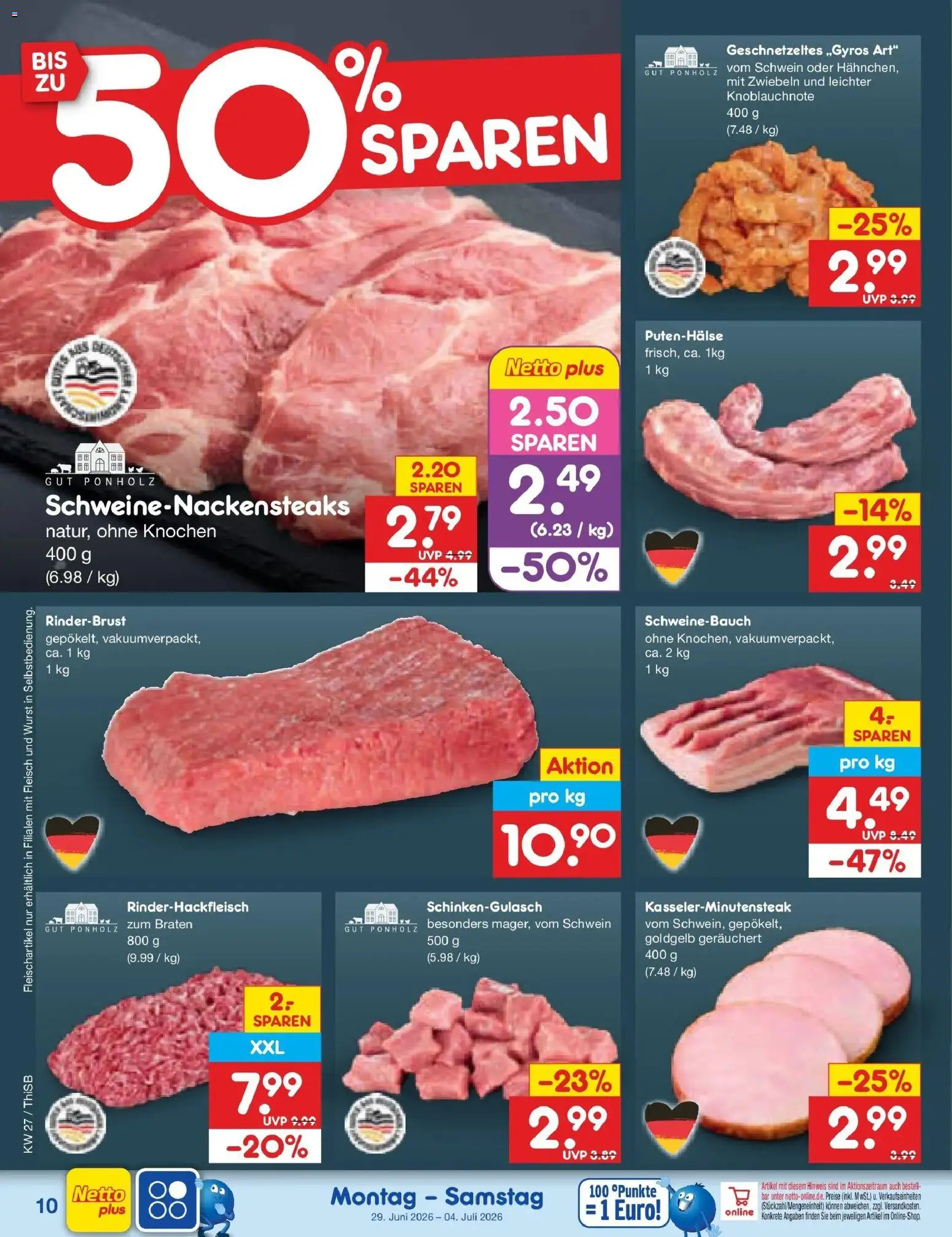 Netto Marken-Discount Prospekt Pirna – gültig ab 29.06.2026 | Seite: 14 | Produkte: Schweinebauch, Zwiebeln, Wurst, Fleisch