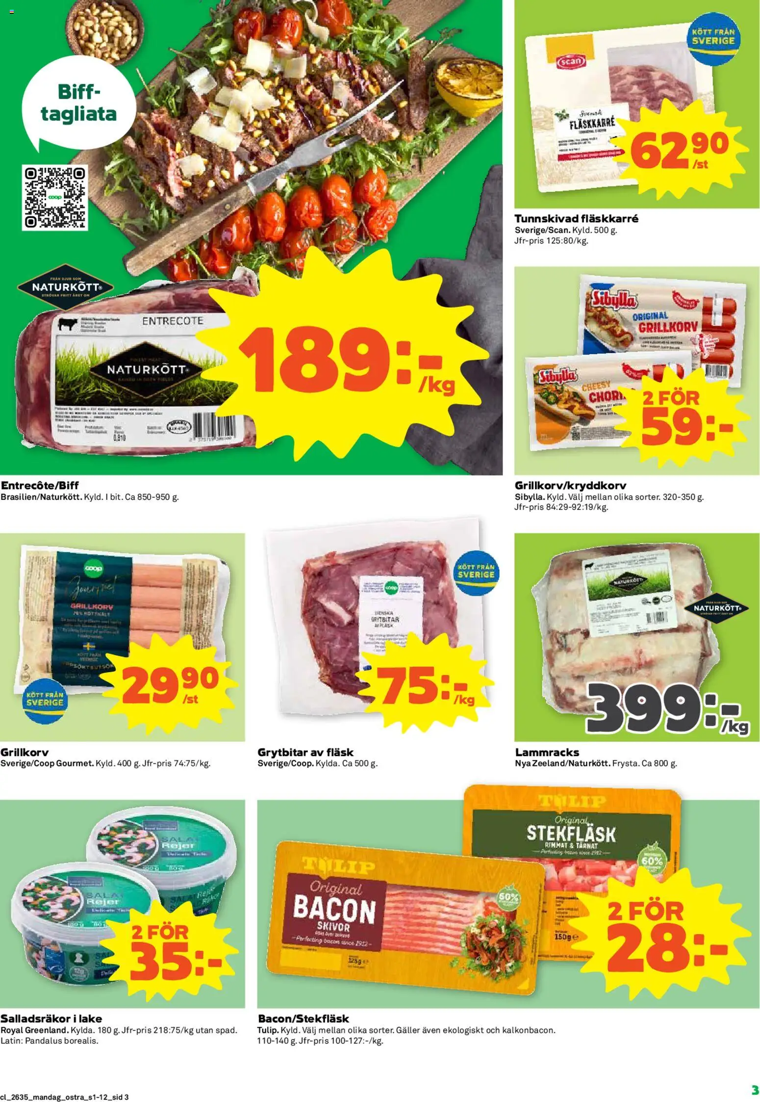 Coop reklamblad aktuell från 24/08/2026 | Sida: 3 | Produkter: Mask, Grillkorv, Fläskkarré, Kött