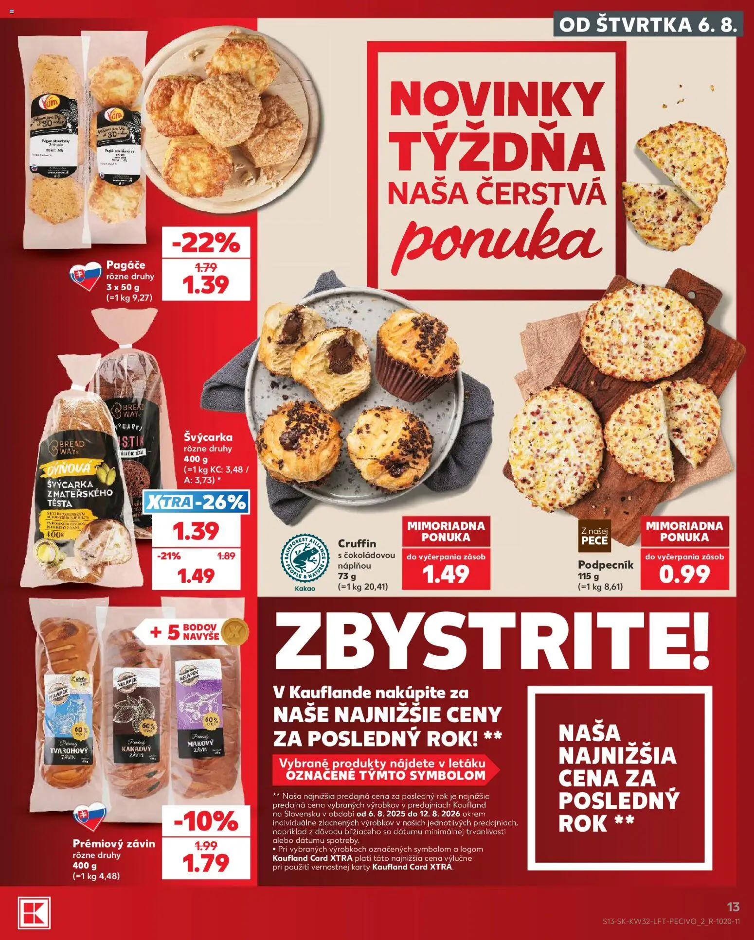 Nové Kaufland akcie – leták je platný od 06.08.2026 | Strana: 13 | Produkty: Závin, Kakao